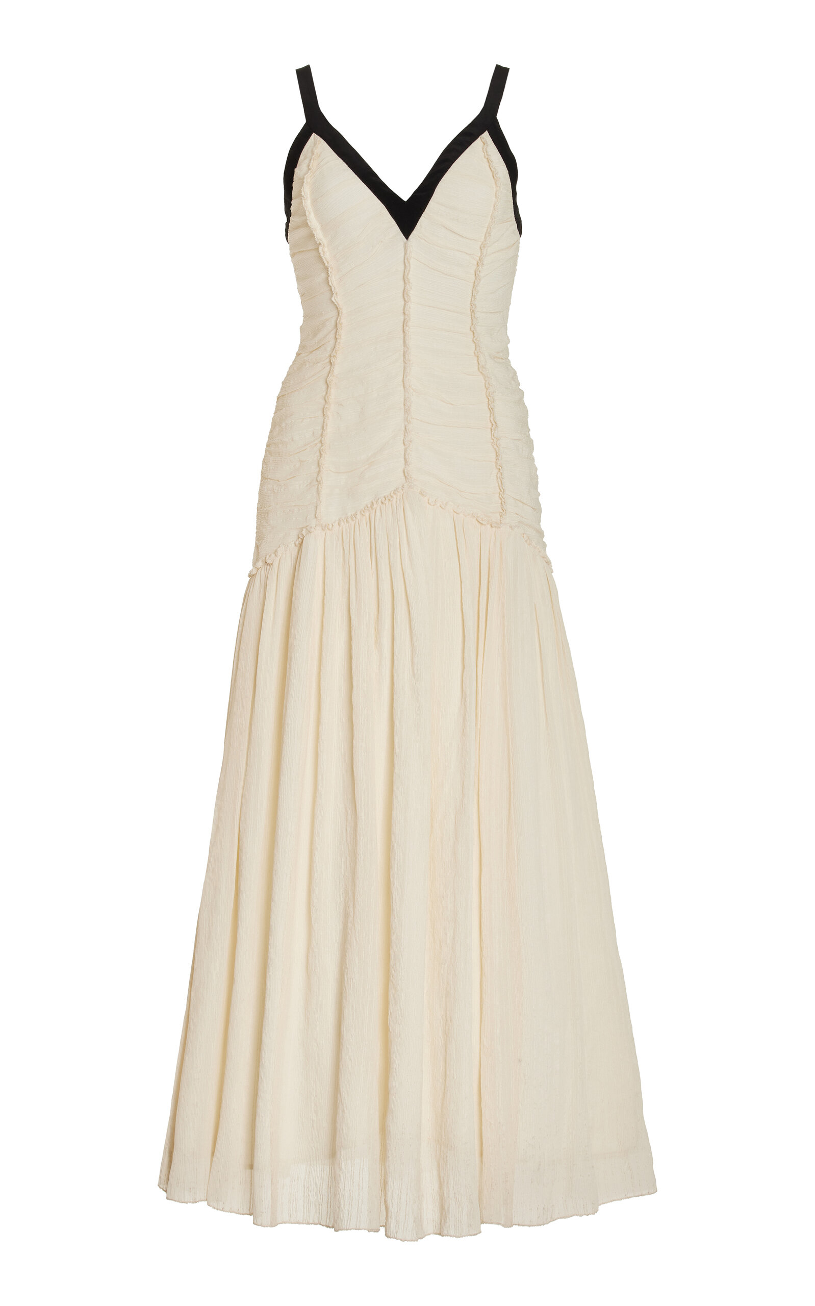 Shop Sea Tatum Ruched Drop-waist Silk-blend Maxi Dress In Ivory