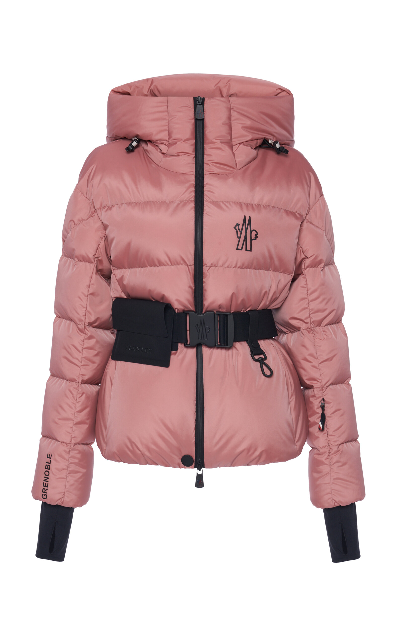 Moncler Bouquetin Belted Nylon Down Jacket In Pink