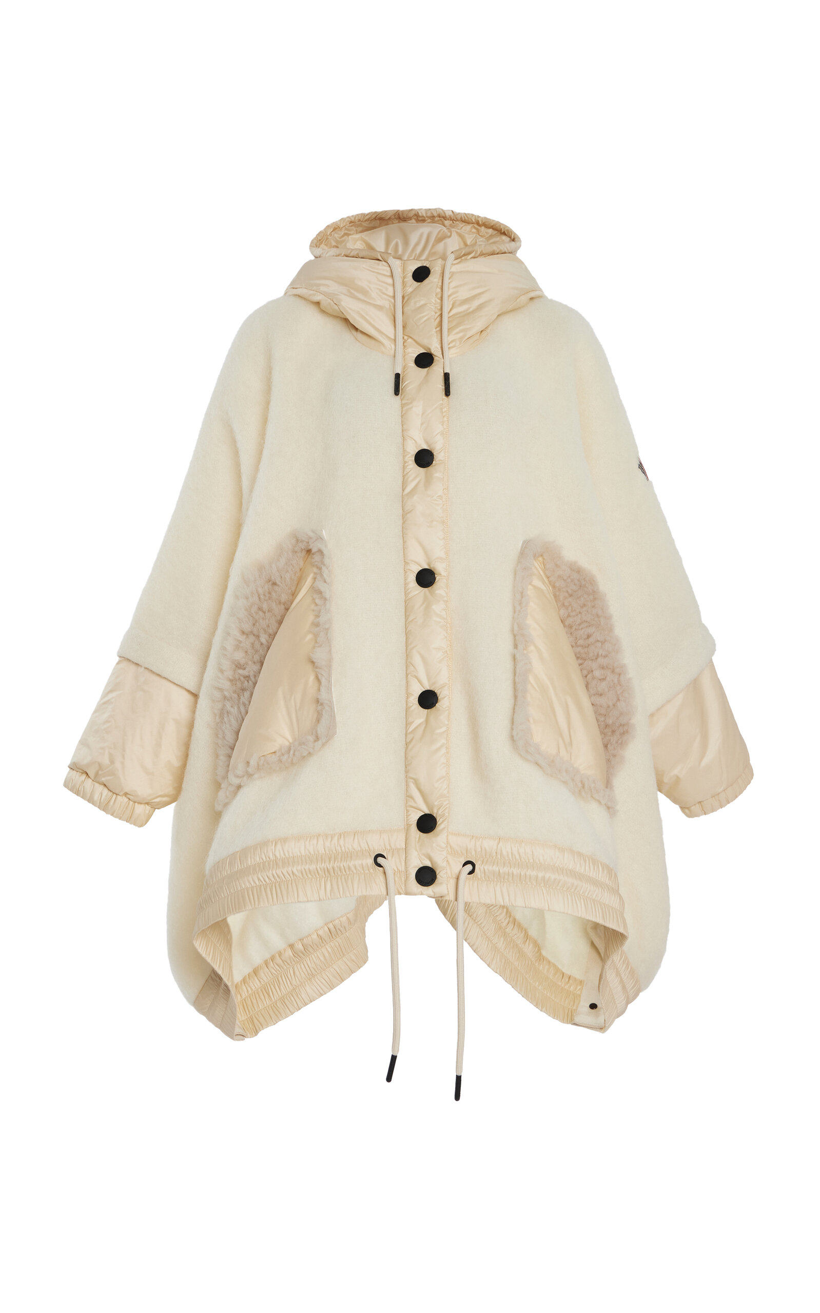 Moncler Wool, Alpaca & Mohair Padded Hooded Shearling Cape White In Ivory