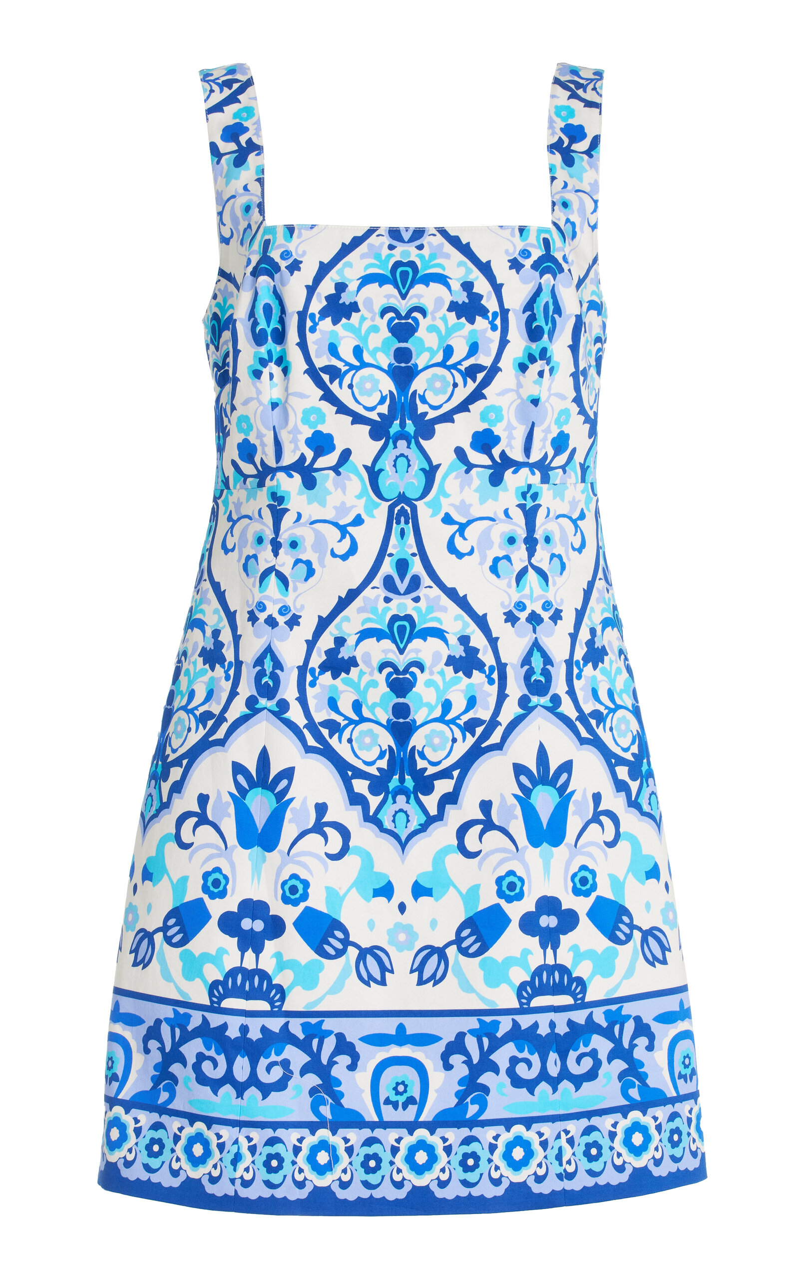 Shop Cara Cara Anna Printed Stretch-cotton Mini Dress In Blue