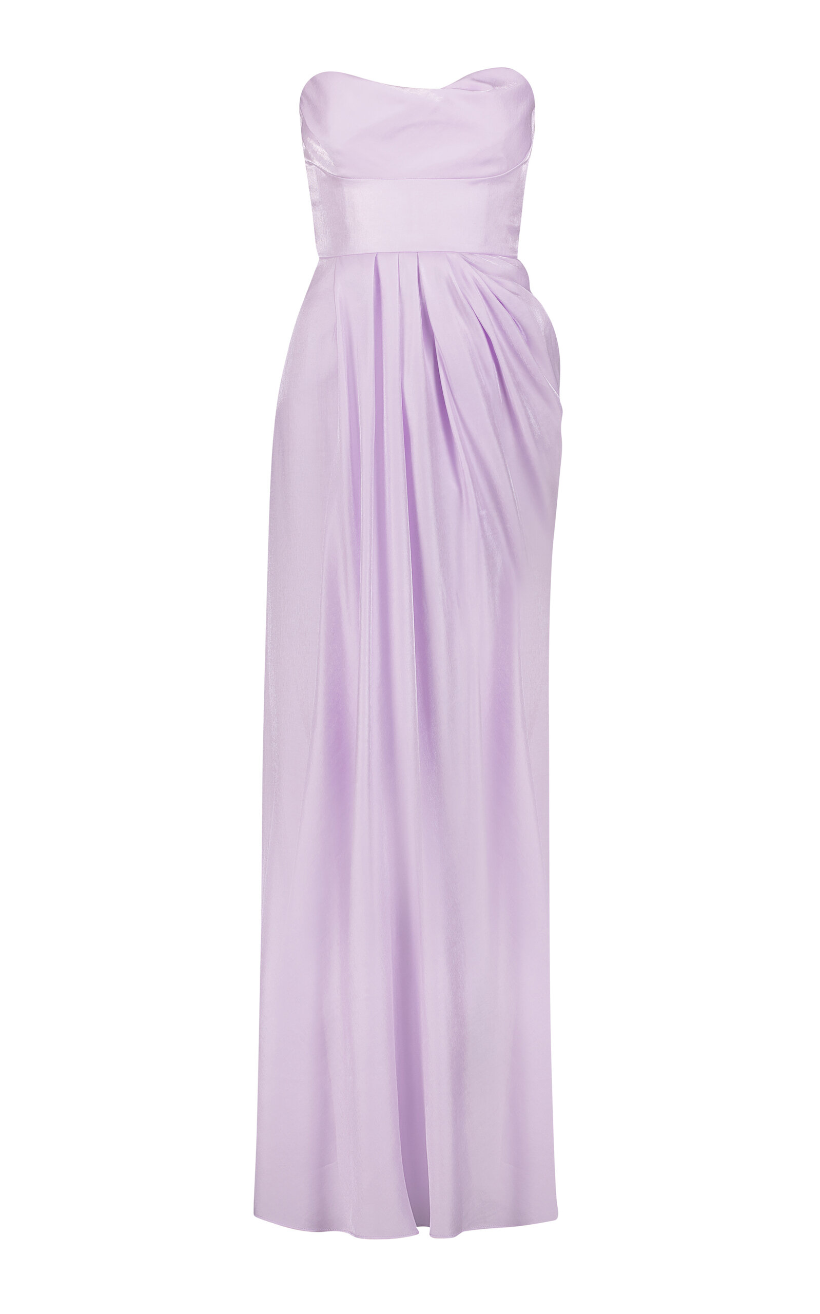 Shop Lela Rose Draped Satin-crepe Strapless Gown In Pink