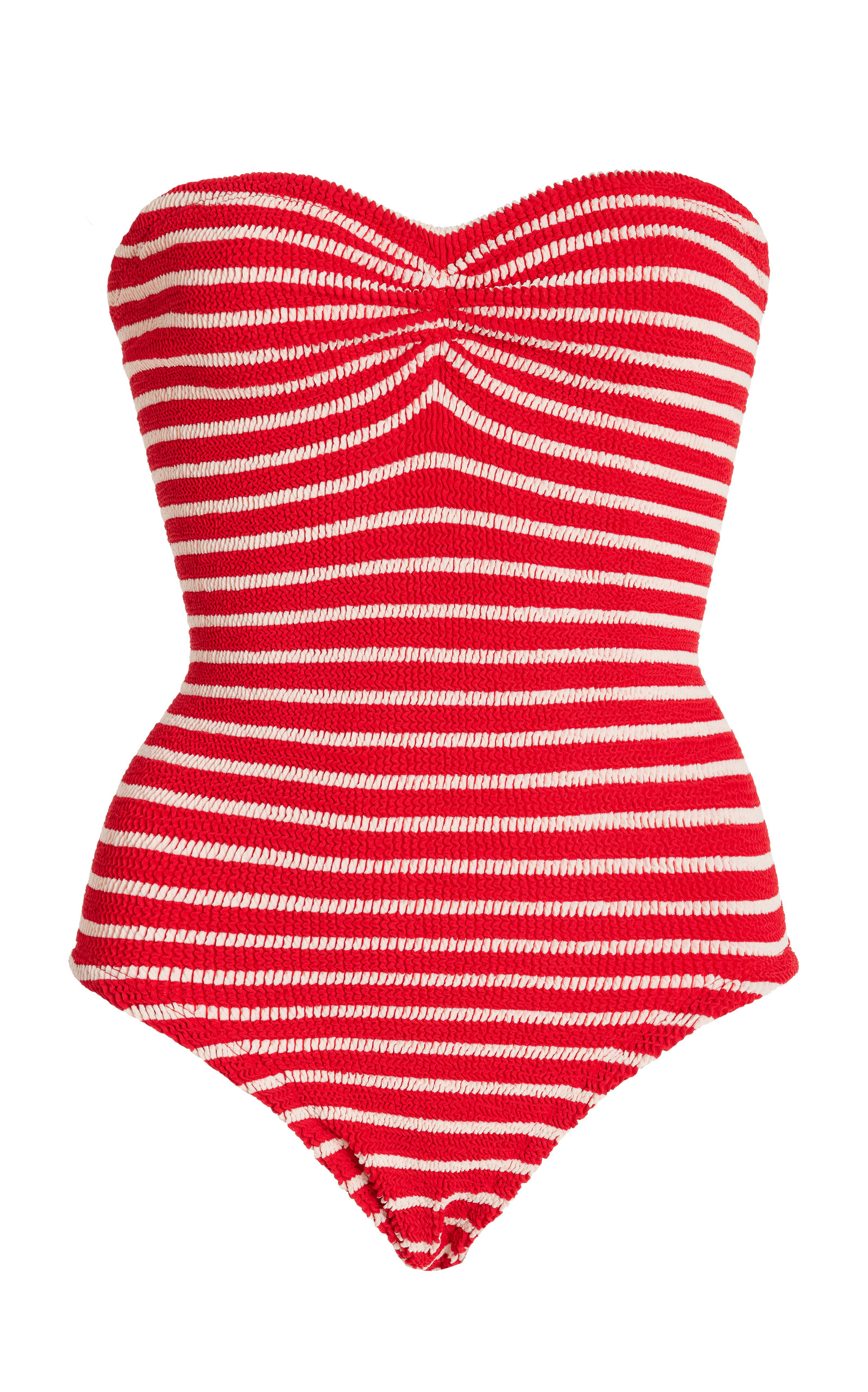 Shop Hunza G Brooke Strapless Striped Seersucker One-piece Swimsuit In Red