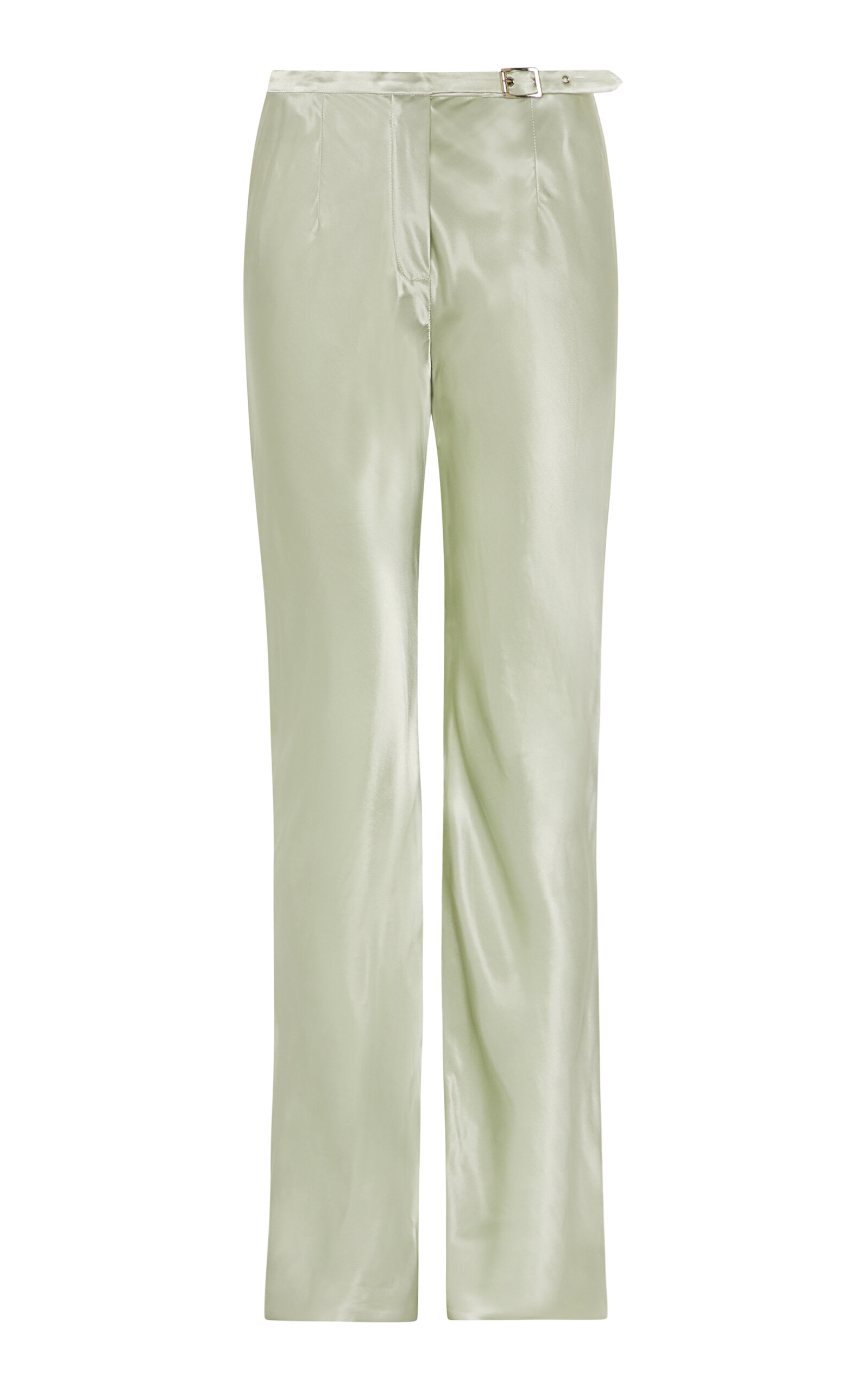 Paris Georgia Slim Belted Satin Pants In Ivory