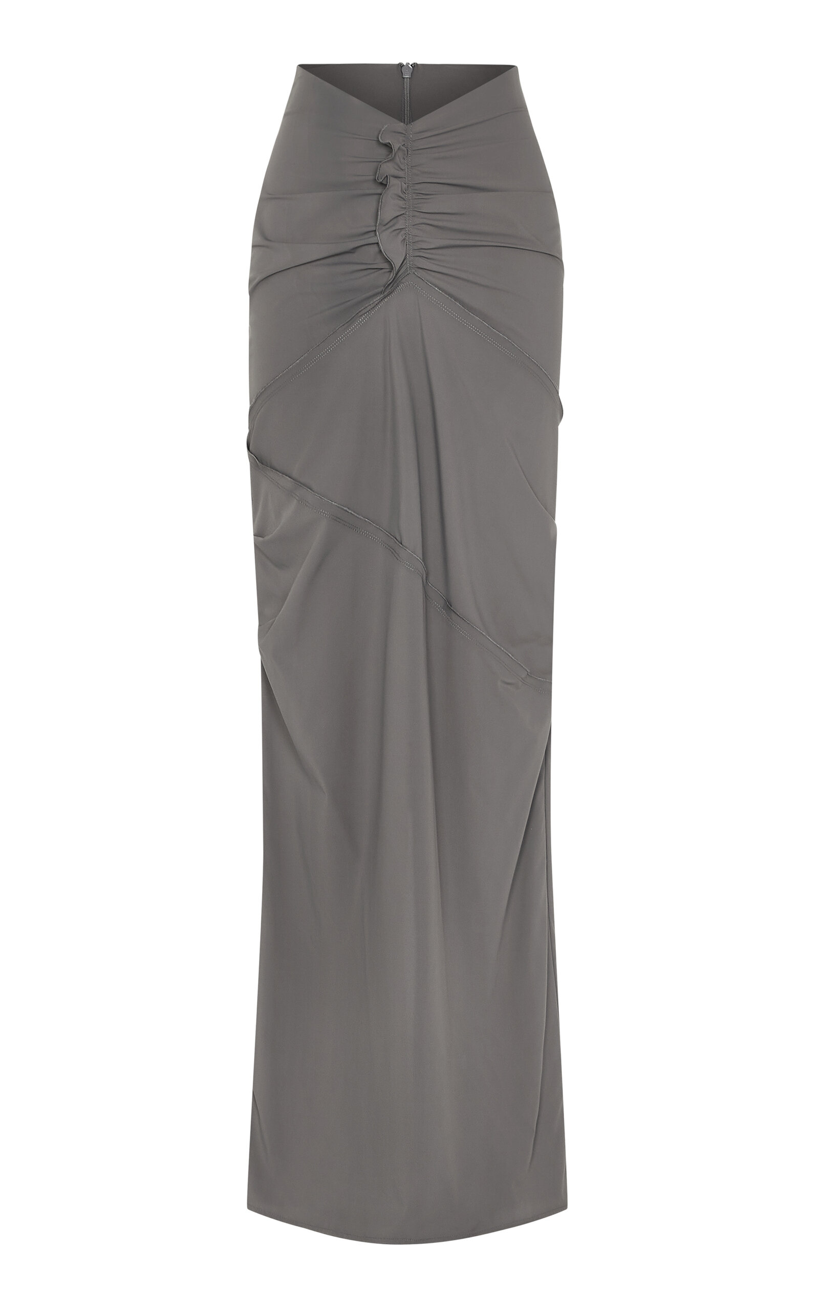 Paris Georgia Ruffled Stretch-nylon Maxi Skirt In Dark Grey