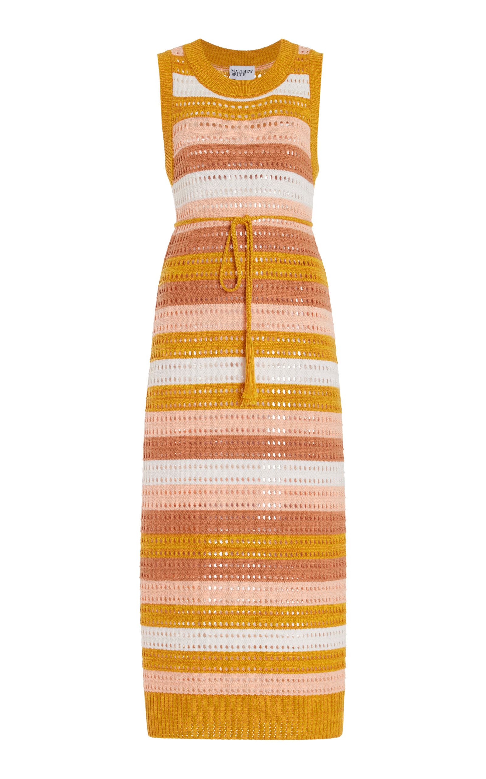 Striped Knit-Mesh Midi Tank Dress