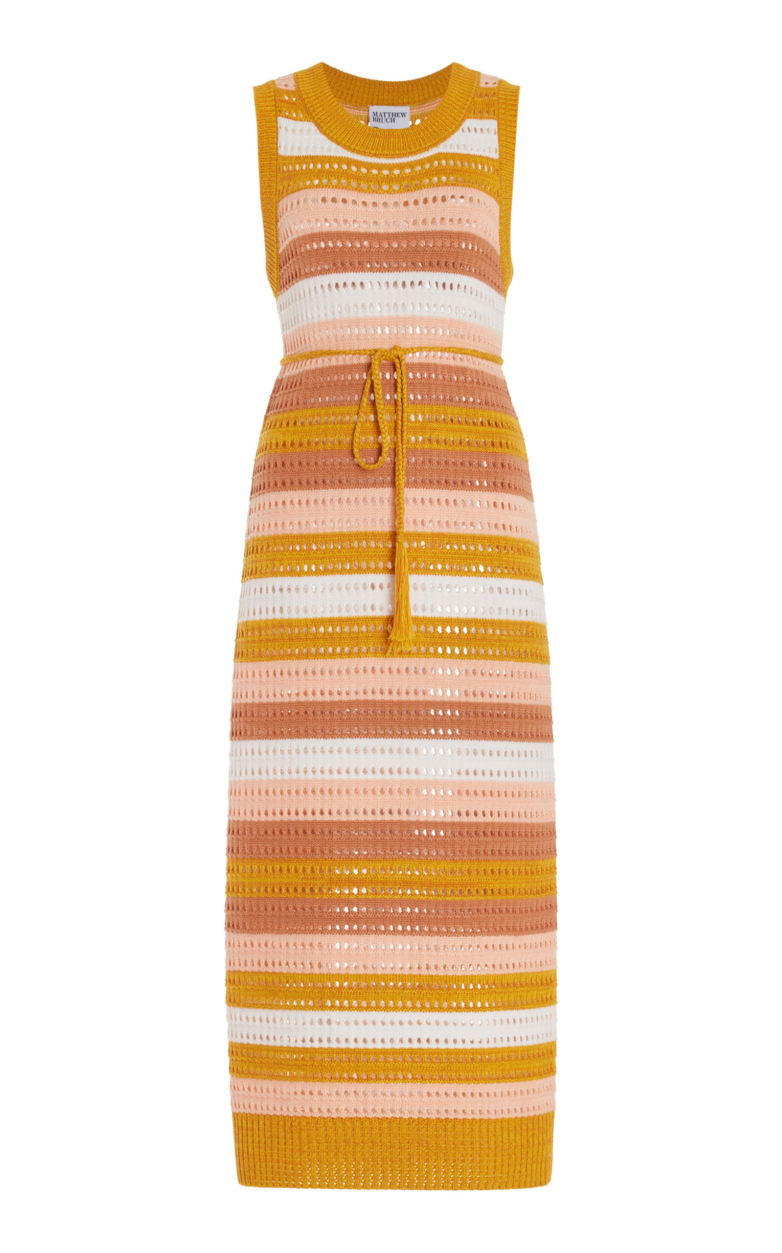 Shop Matthew Bruch Striped Knit-mesh Midi Tank Dress