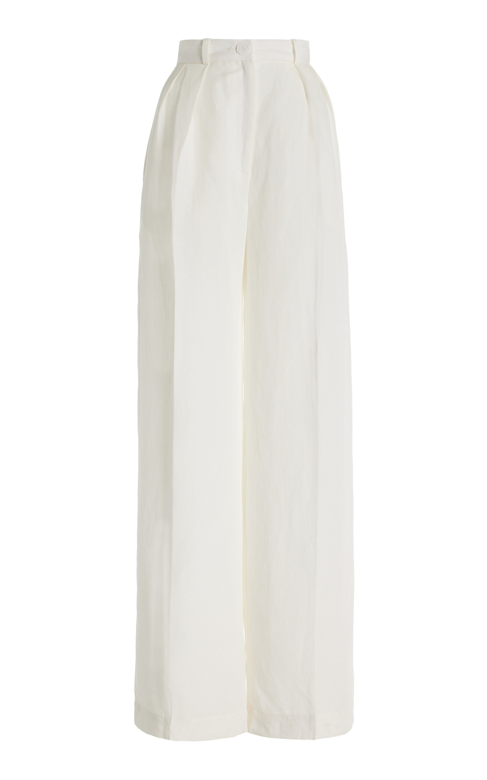Shop Matthew Bruch Pleated Linen-blend Wide-leg Trousers In White