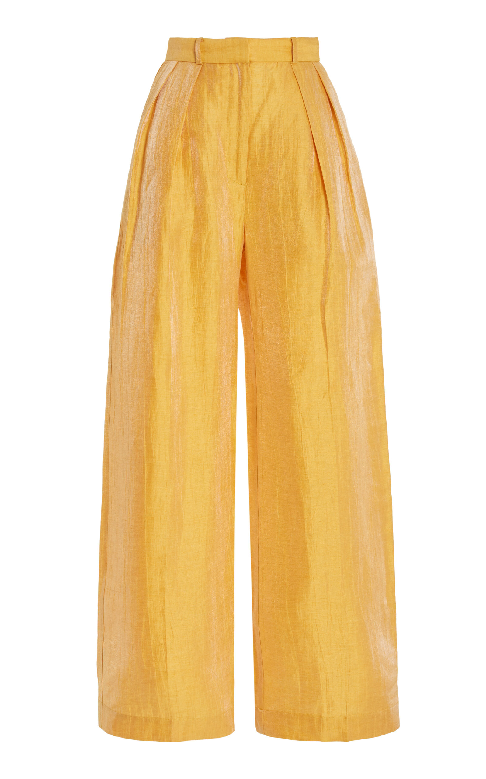 Shop Matthew Bruch Pleated Linen-blend Wide-leg Trousers In Orange
