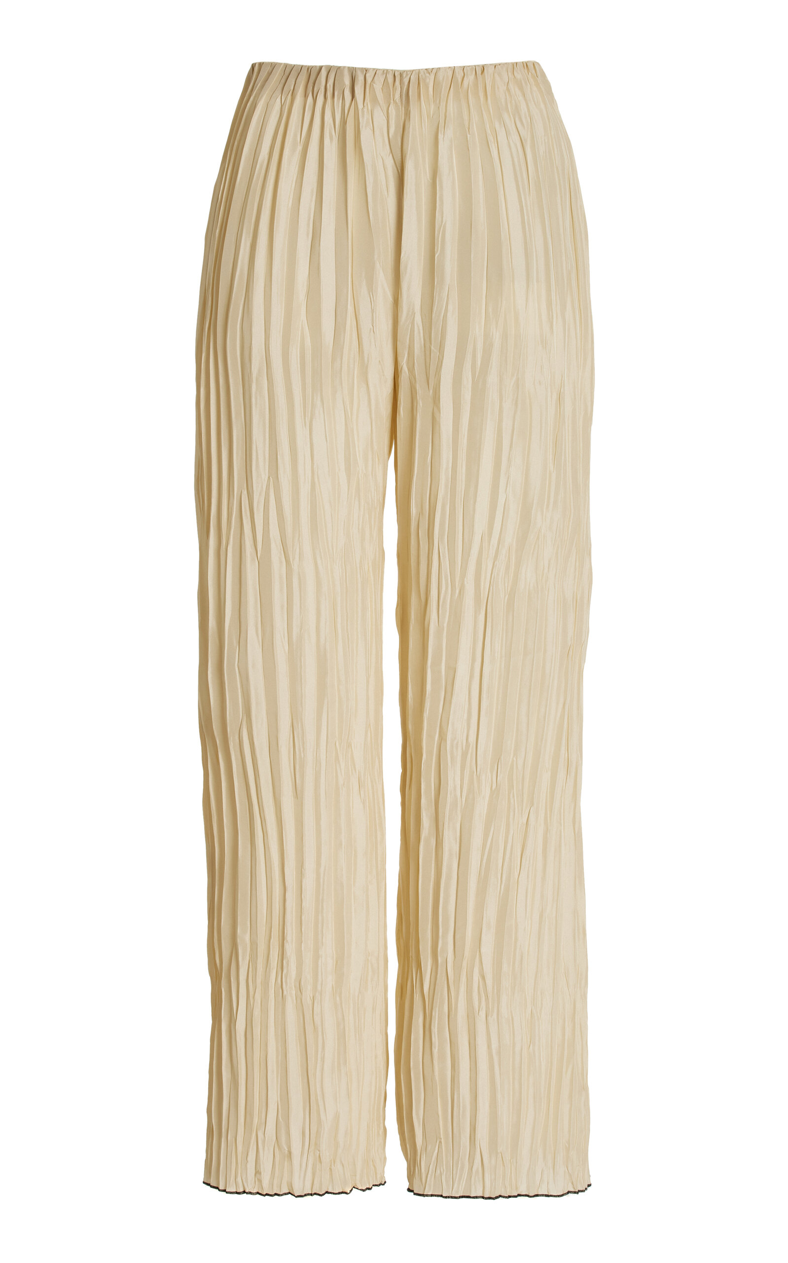 Tarragona Crinkled Silk Straight-Leg Pants