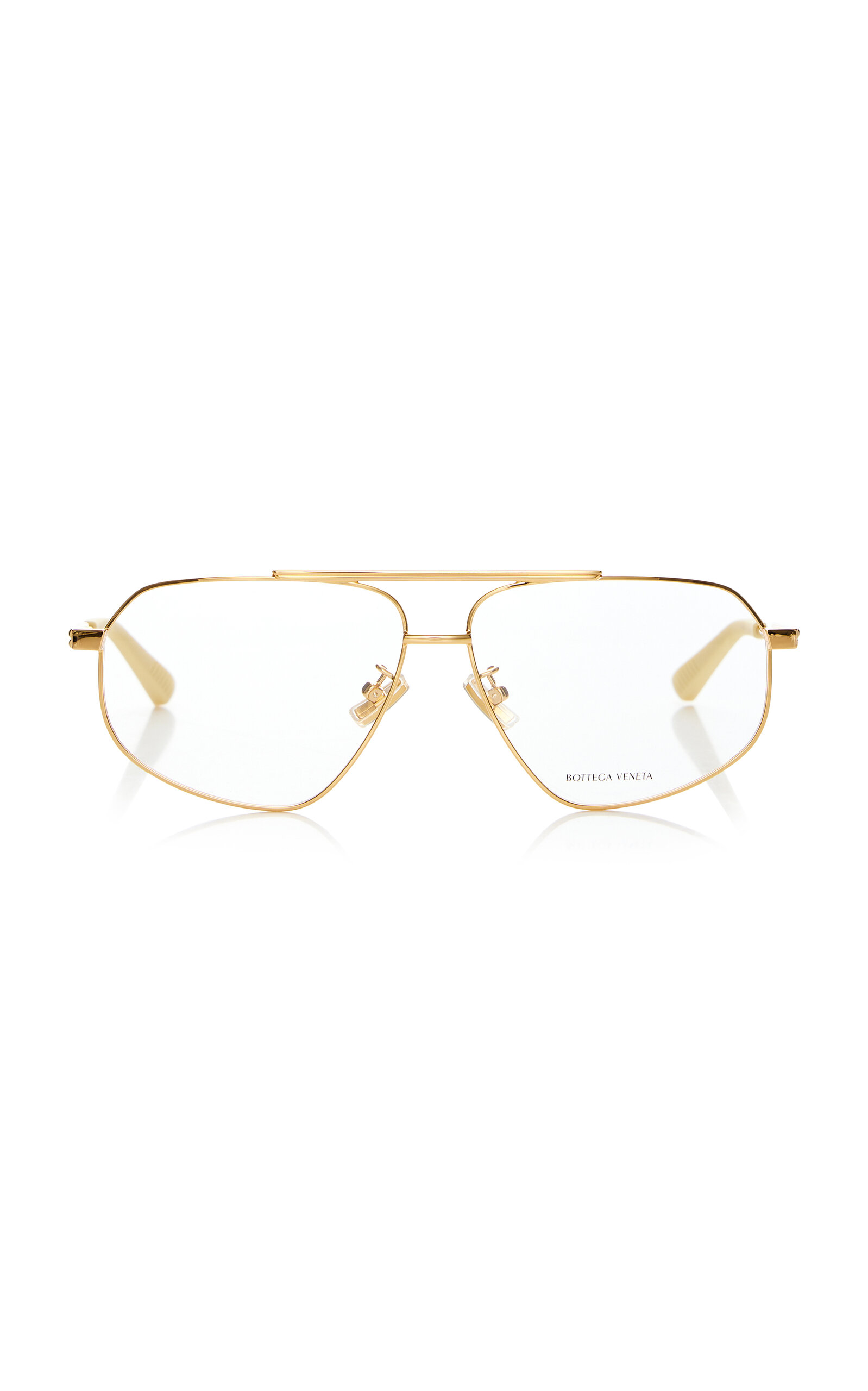Shop Bottega Veneta Aviator-frame Metal Glasses In Gold