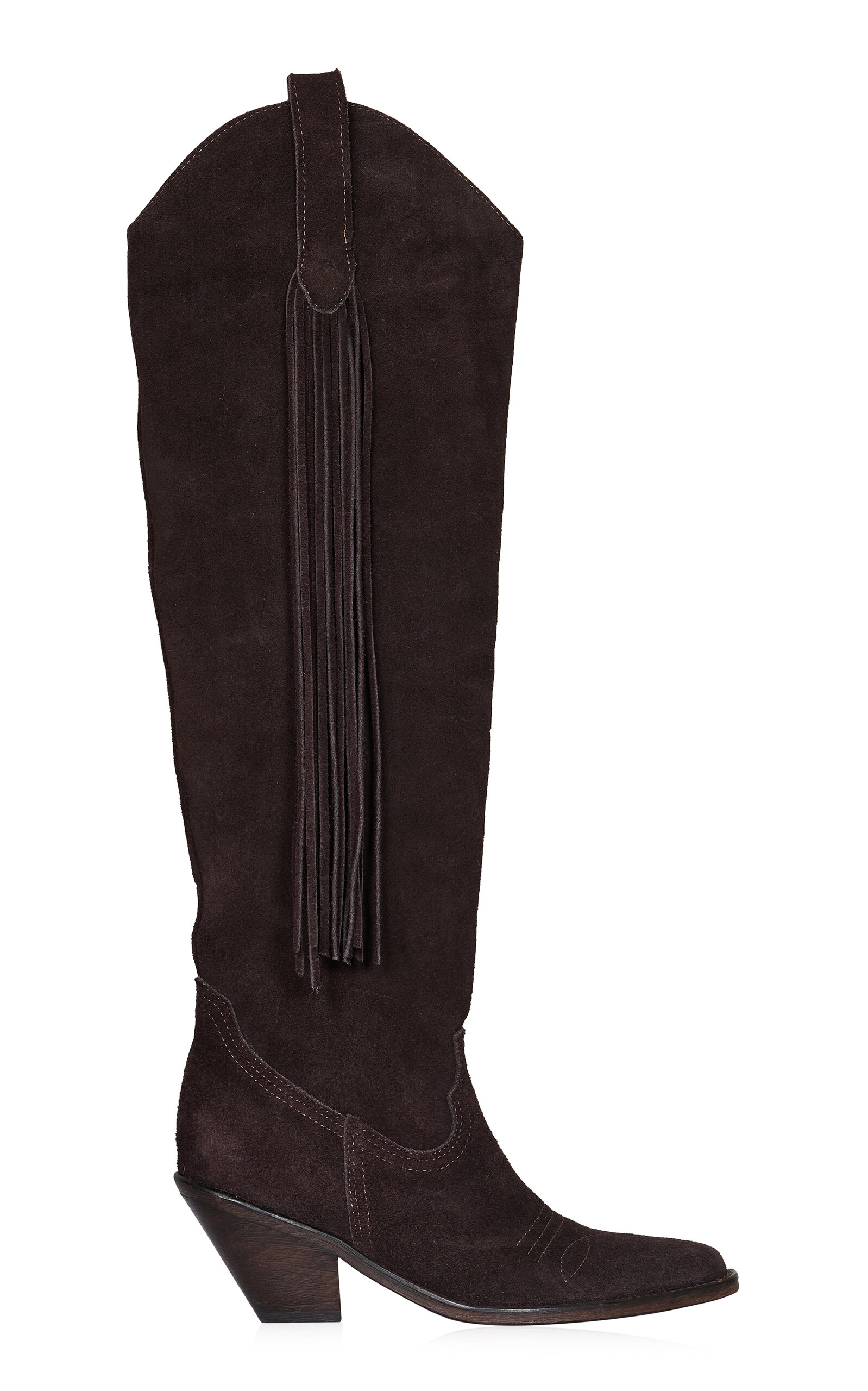 Shop Johanna Ortiz Montrose Fringed Suede Knee Boots In Brown