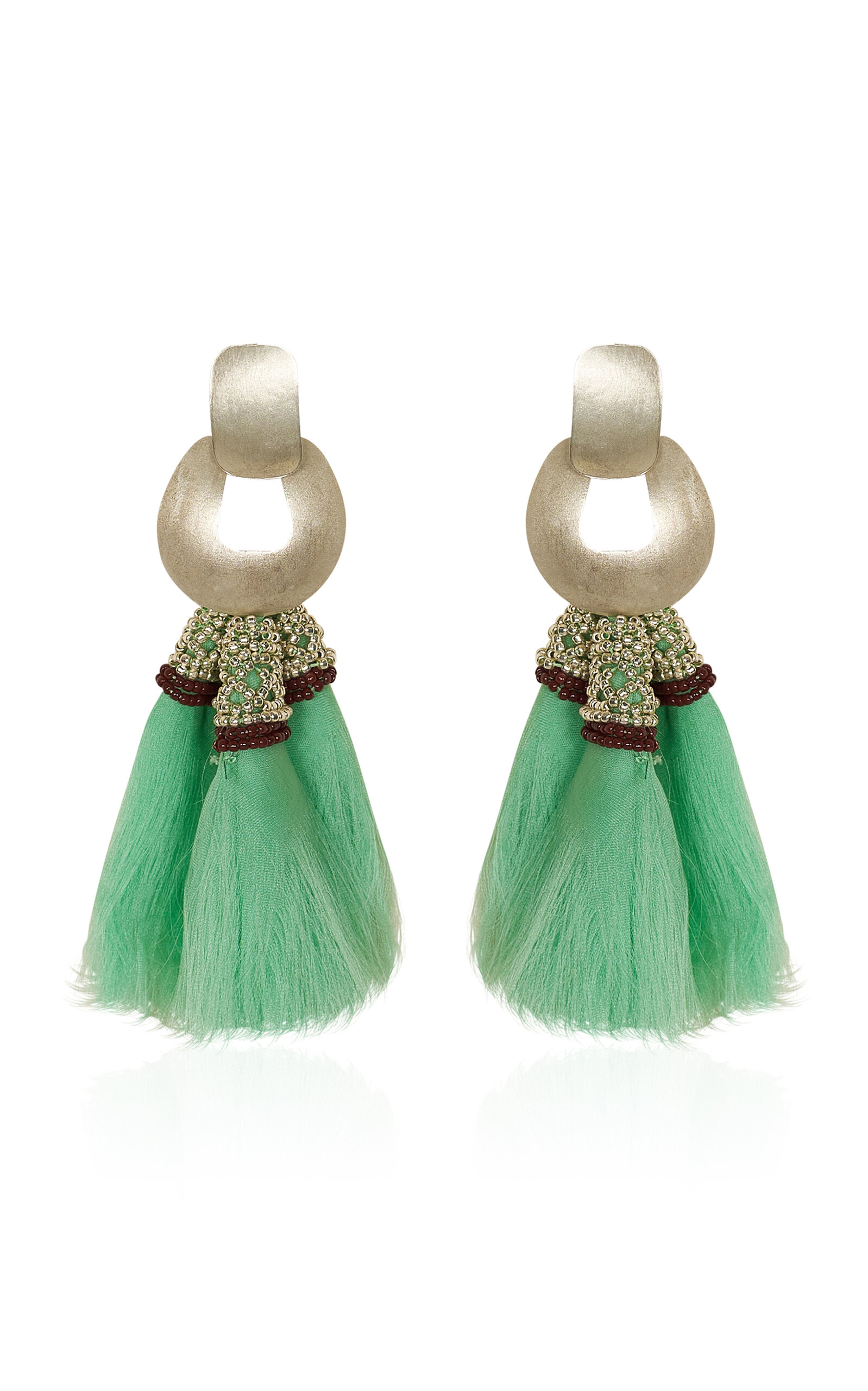 Johanna Ortiz Night Message Silk And Glass Silver-plated Earrings In Green
