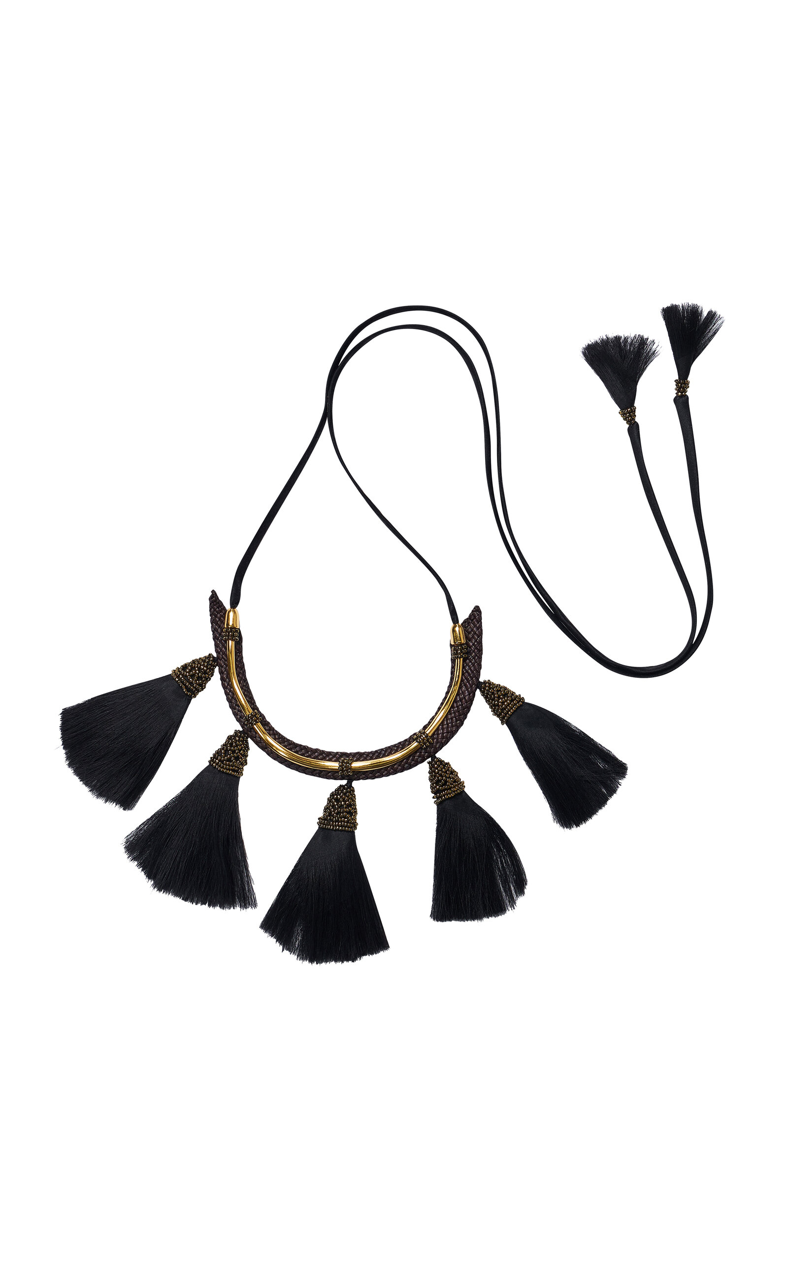 Johanna Ortiz Seminole Wisdom Silk And Palm Gold-plated Necklace In Black