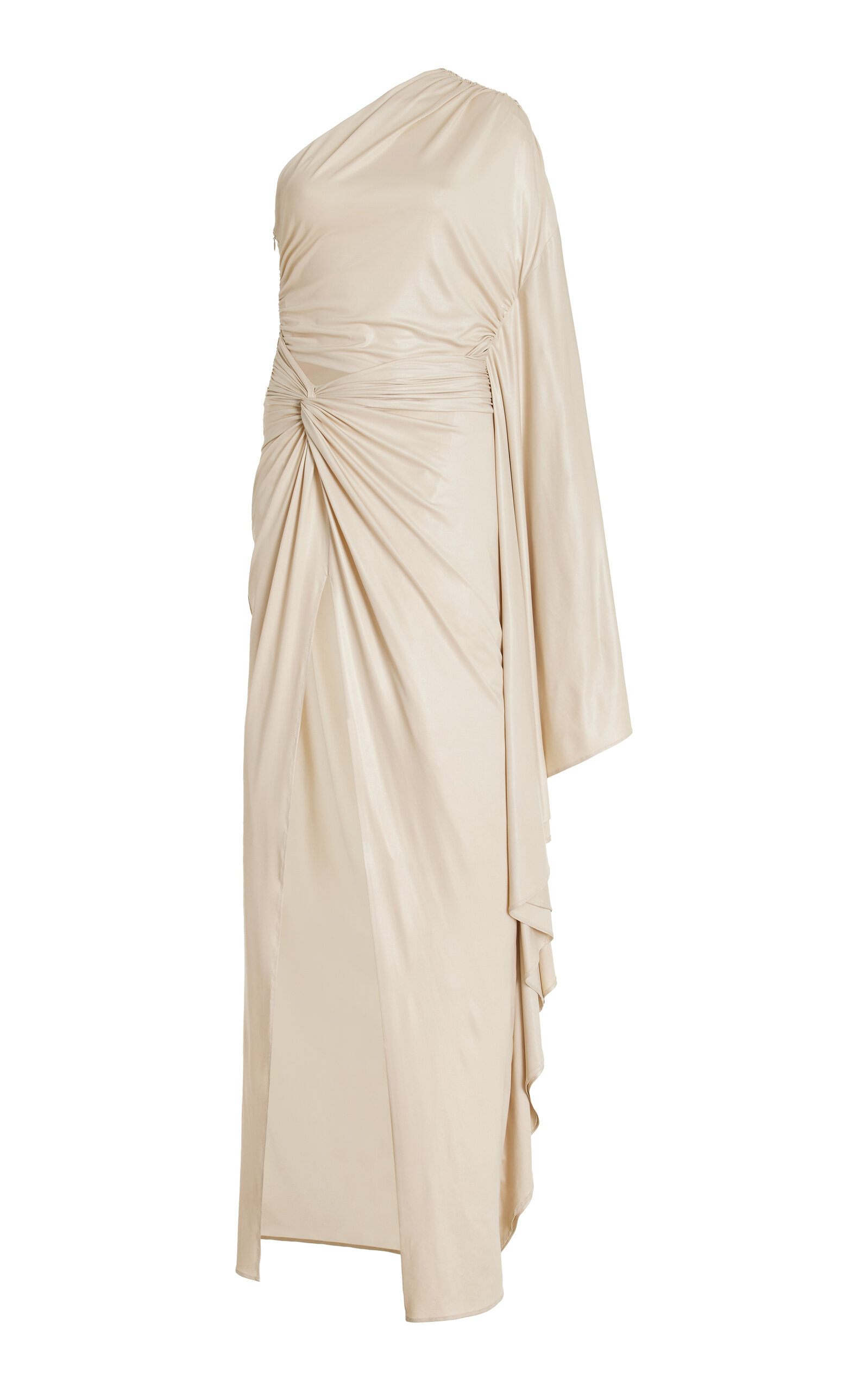 Shop Lapointe Ruched Coated Jersey Gown In Neutral