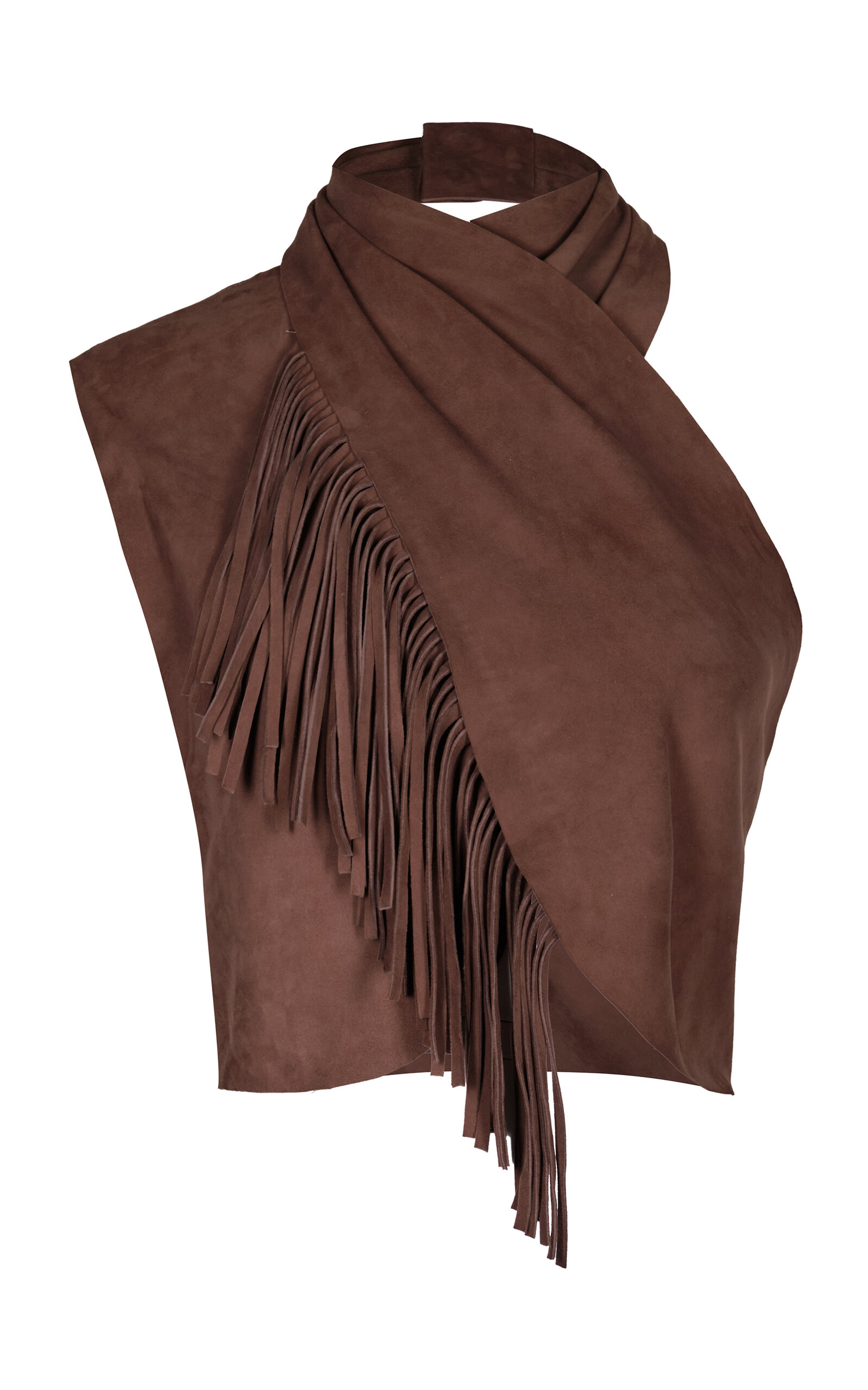 Johanna Ortiz Deer Track Fringed Suede Top In Brown