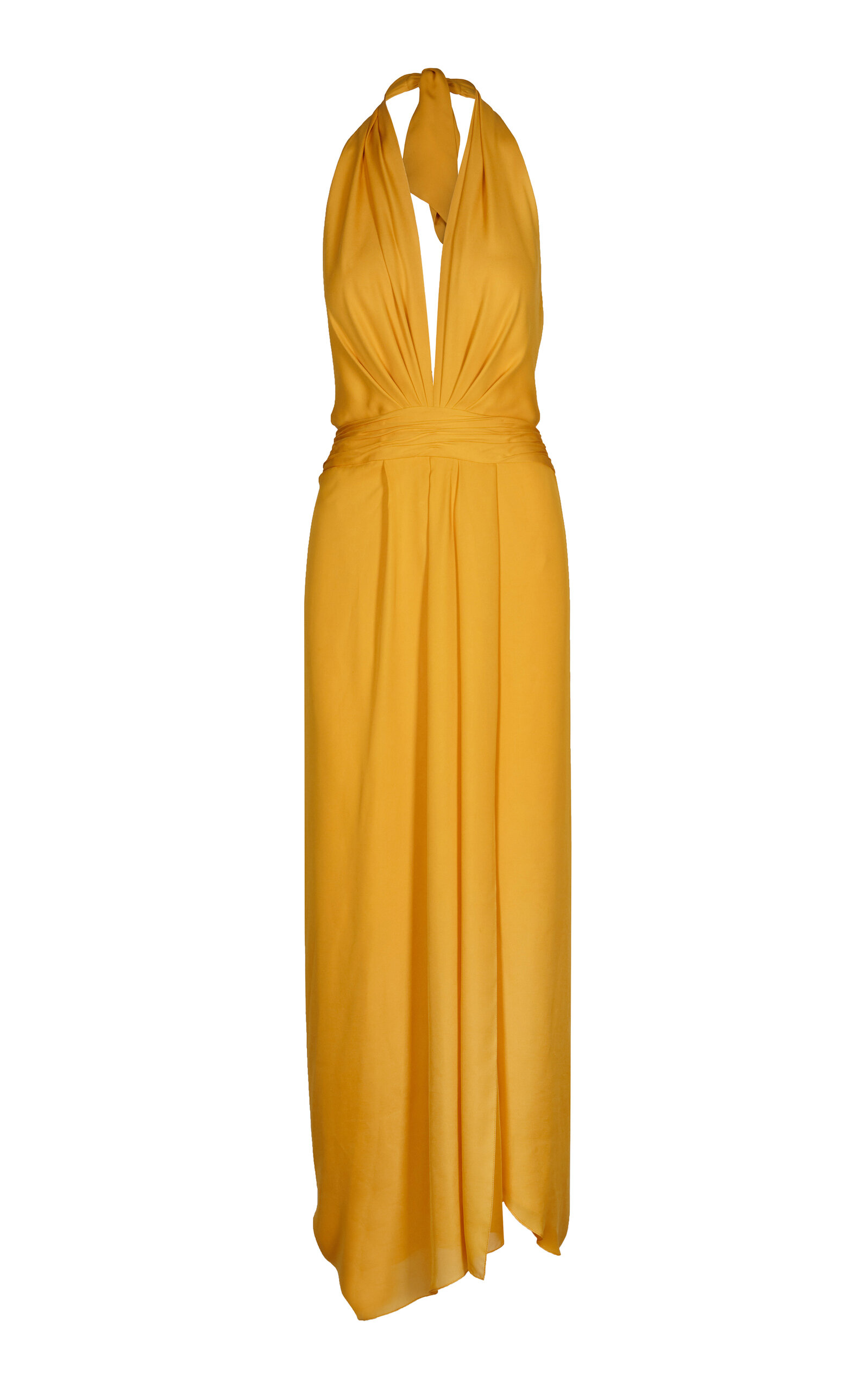 Johanna Ortiz Joshua Tree Scarf-detailed Silk Gown In Yellow