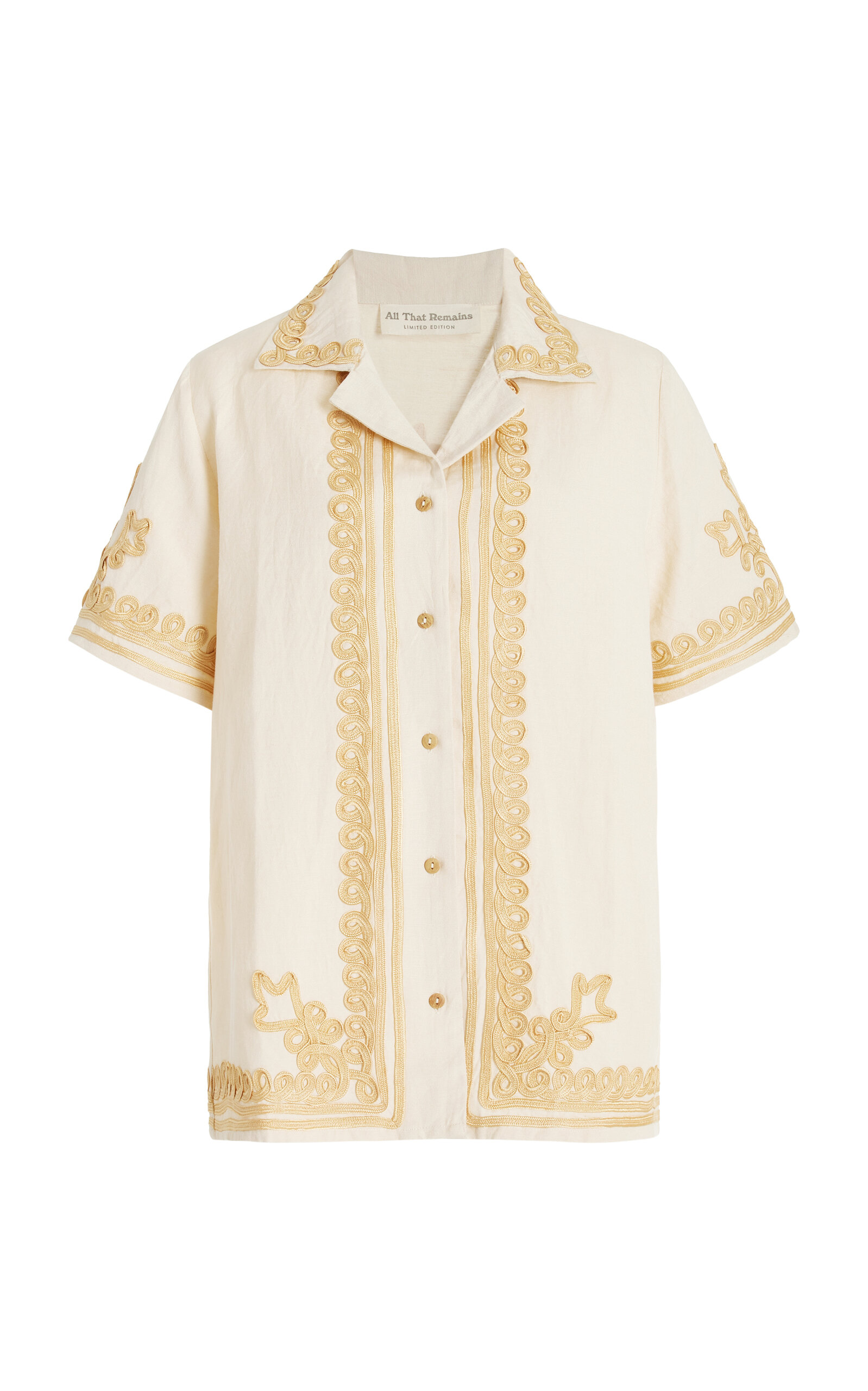All That Remains Exclusive Diego Embroidered Linen Shirt In Yellow
