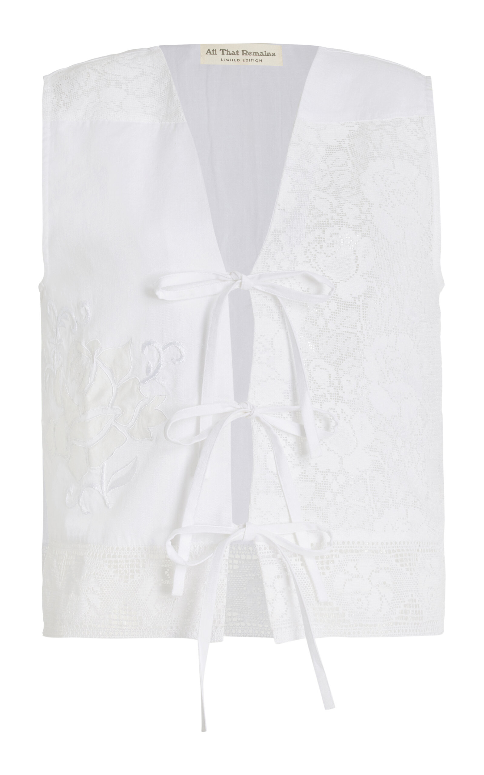 Shop All That Remains Mira Embroidered Cotton-linen Patchwork Vest In White