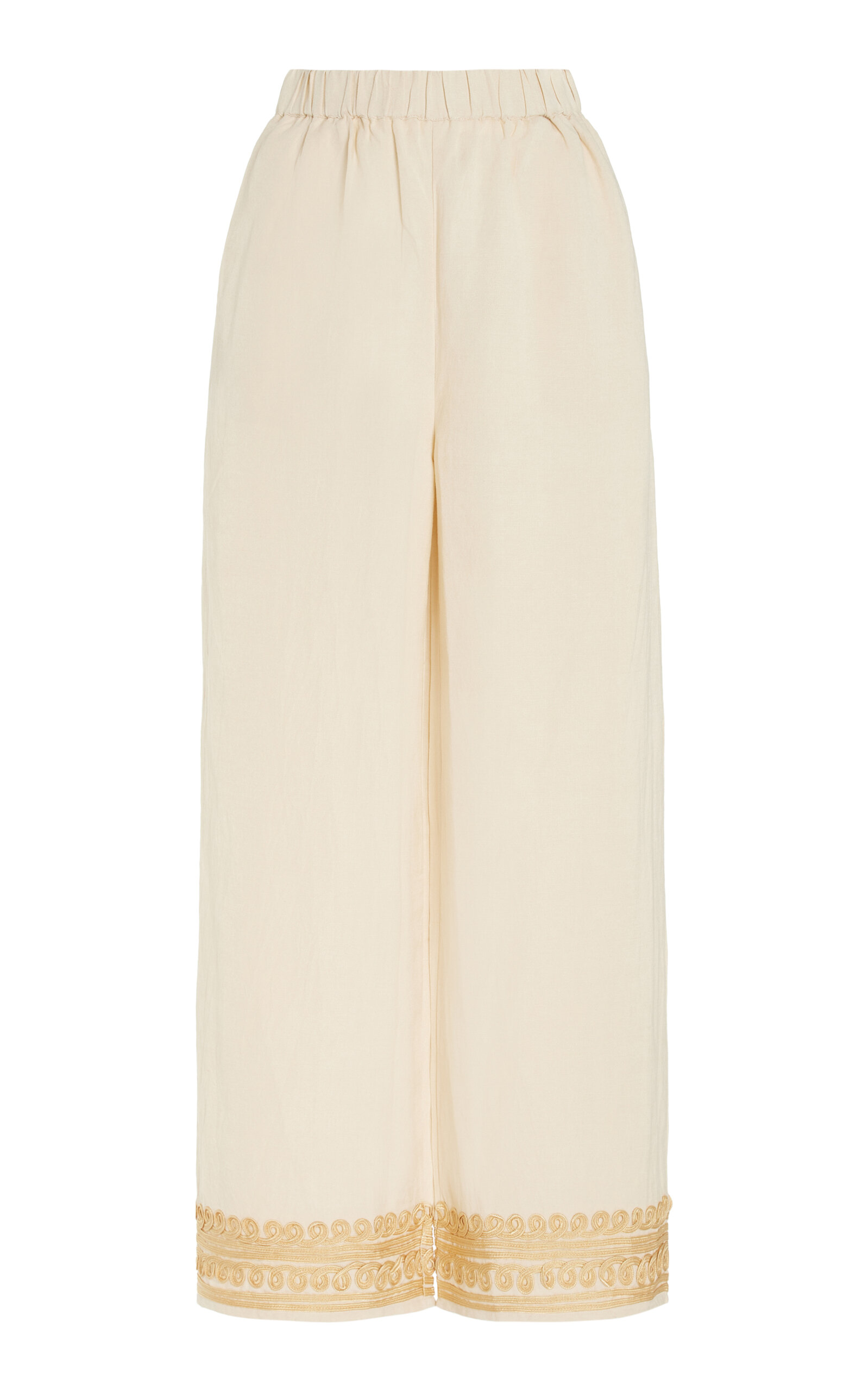 Shop All That Remains Exclusive Diego Embroidered Linen Wide-leg Pants In Ivory
