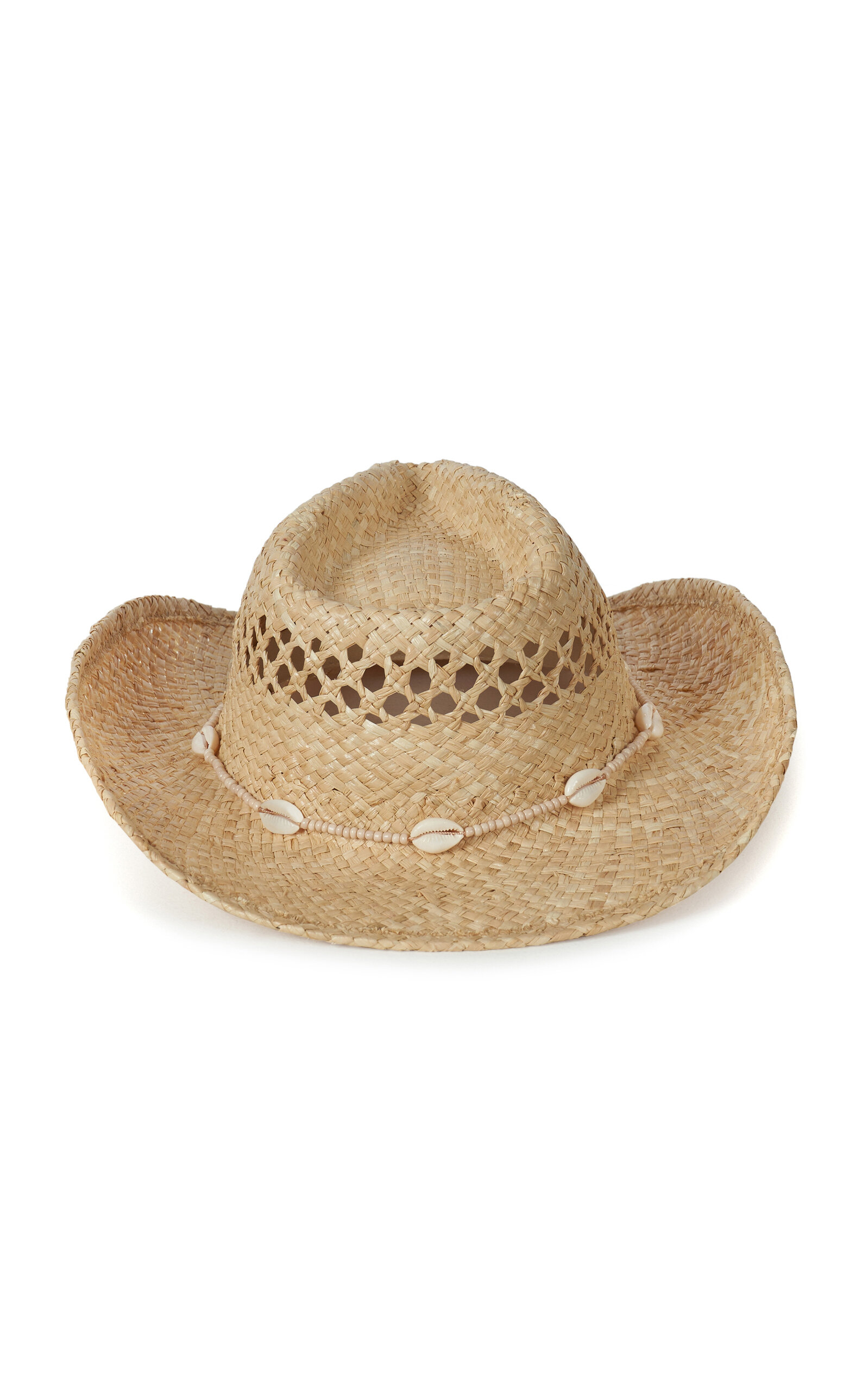 Shell-Embellished Raffia Cowboy Hat