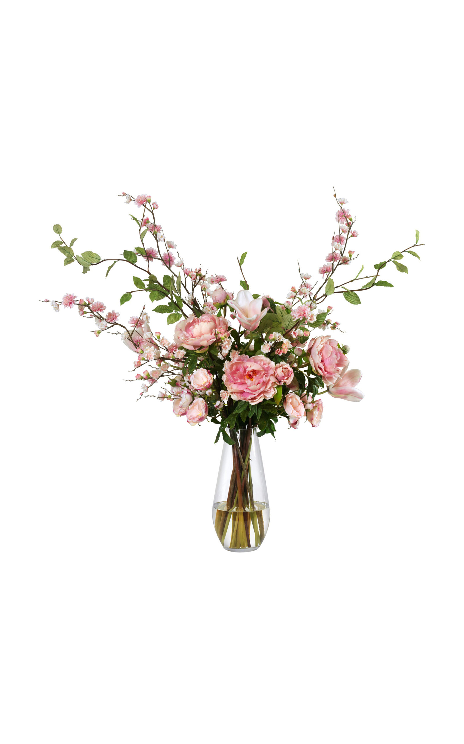 Diane James Designs Pink Blossoms; Tulips And Roses In Teardrop Vase In Multi