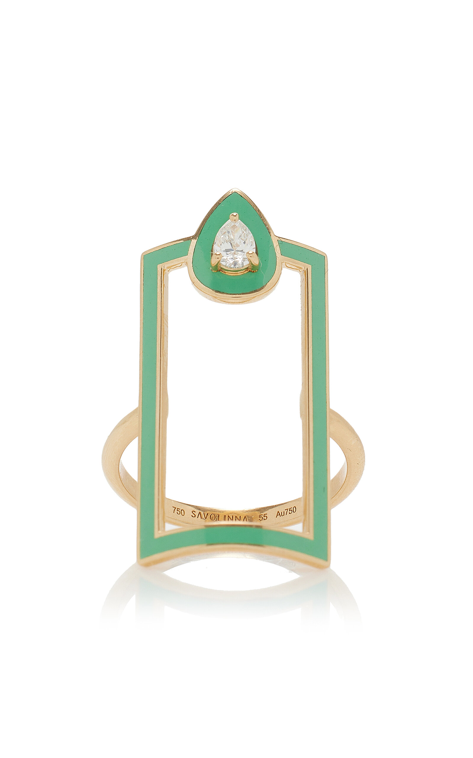 Savolinna Jewelry Lemonade Enameled 18k Yellow Gold Diamond Ring In Green