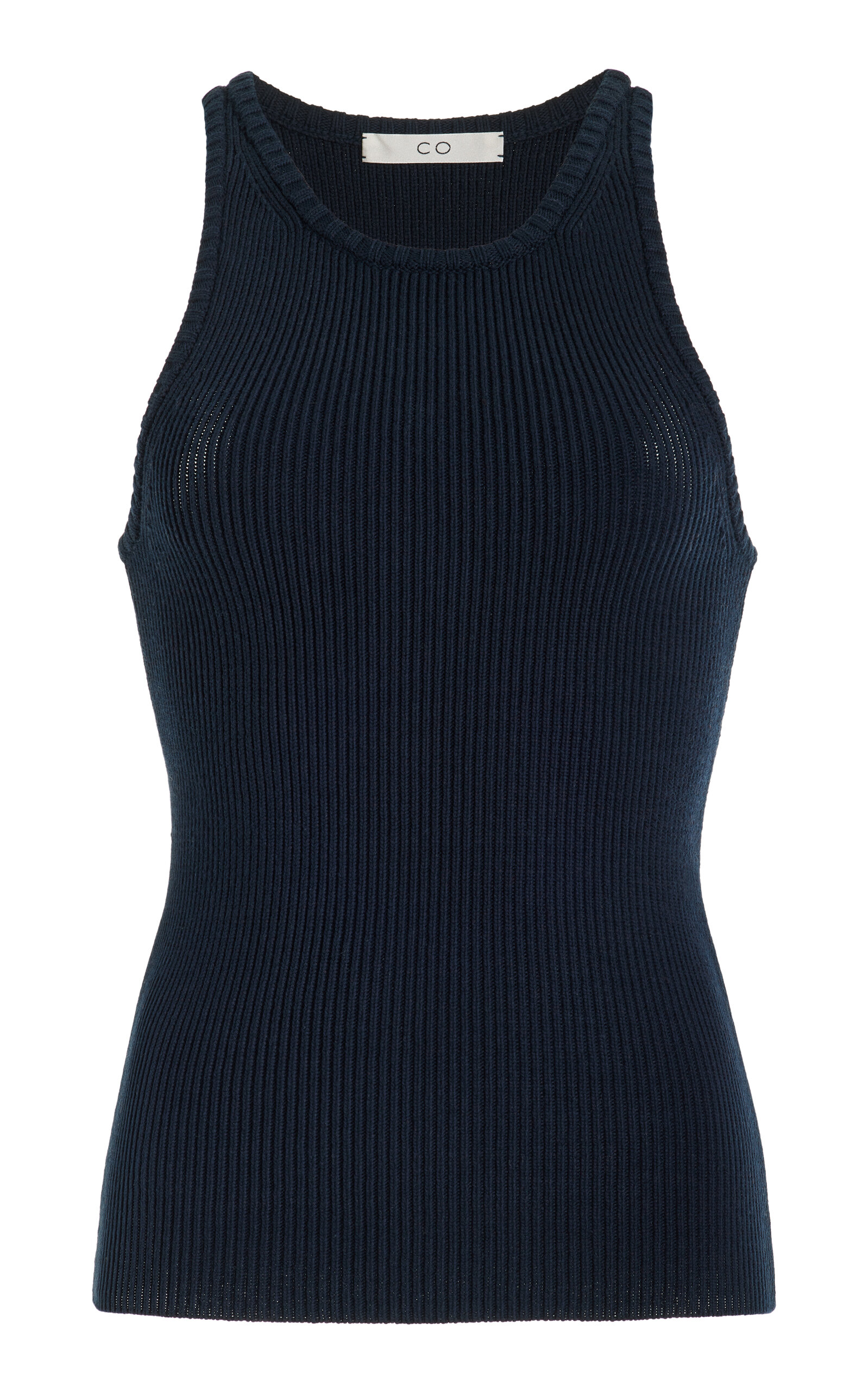 Shop Co Ribbed-knit Tton-blend Tank Top In Navy