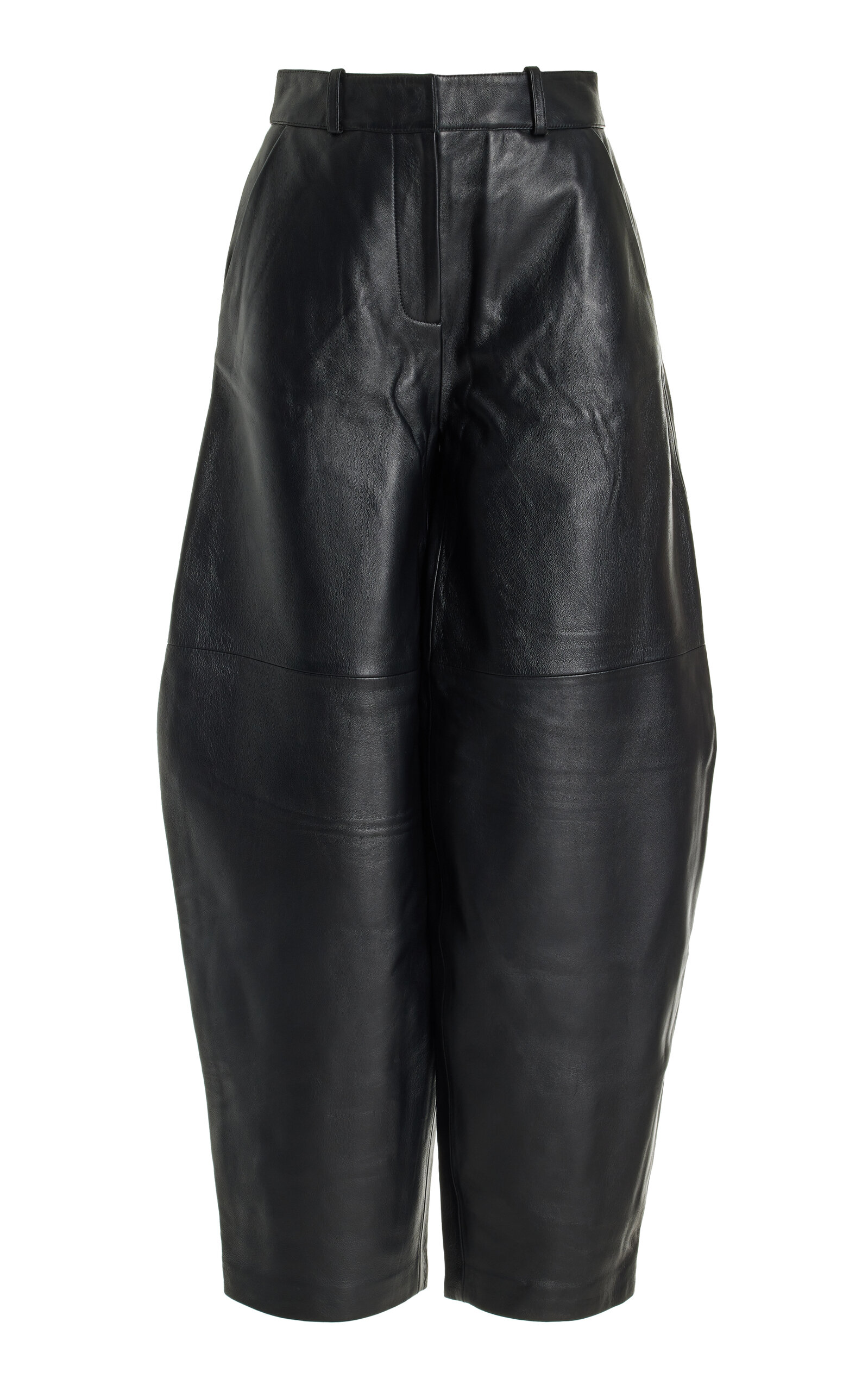 Shop Co High-rise Curved-seam Leather Pants In Black