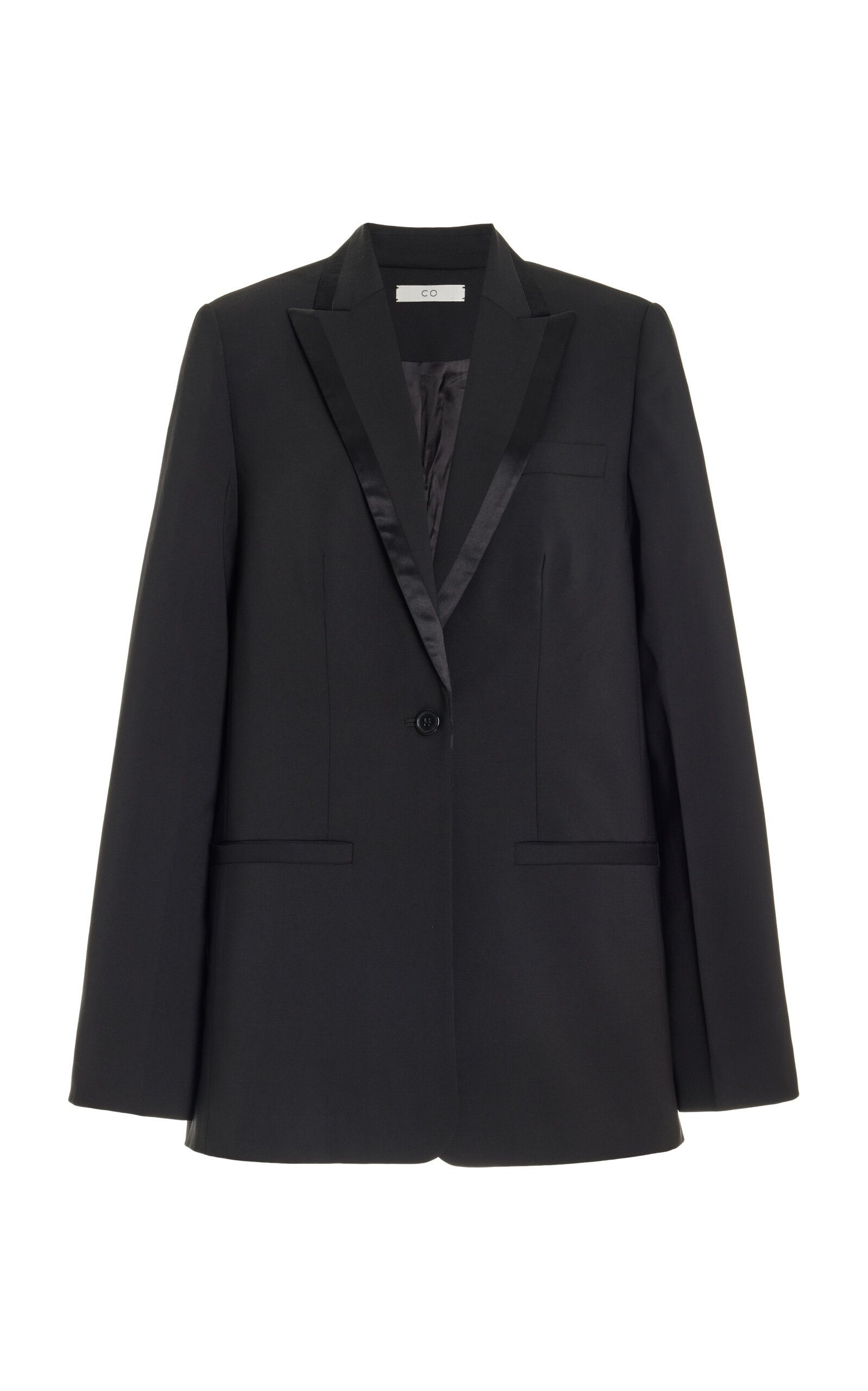 Shop Co Silk-trimmed Stretch-wool Tuxedo Jacket In Black