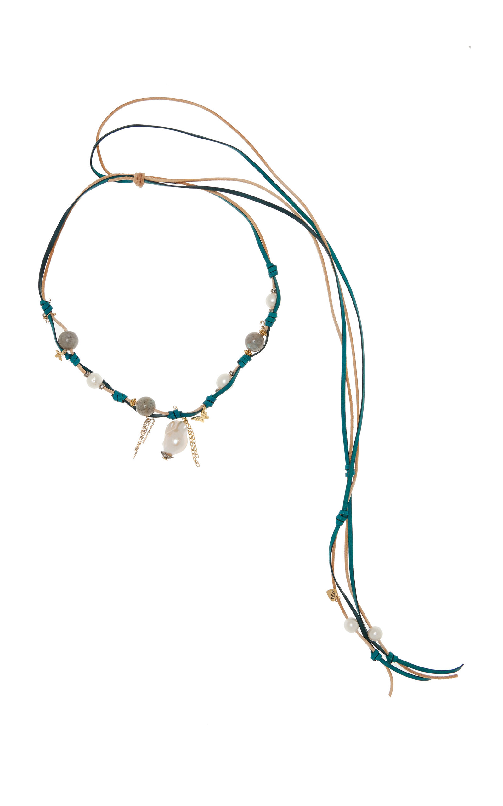 Knotted Leather 18K Yellow Gold Pearl; Diamond; And Labradorite Necklace