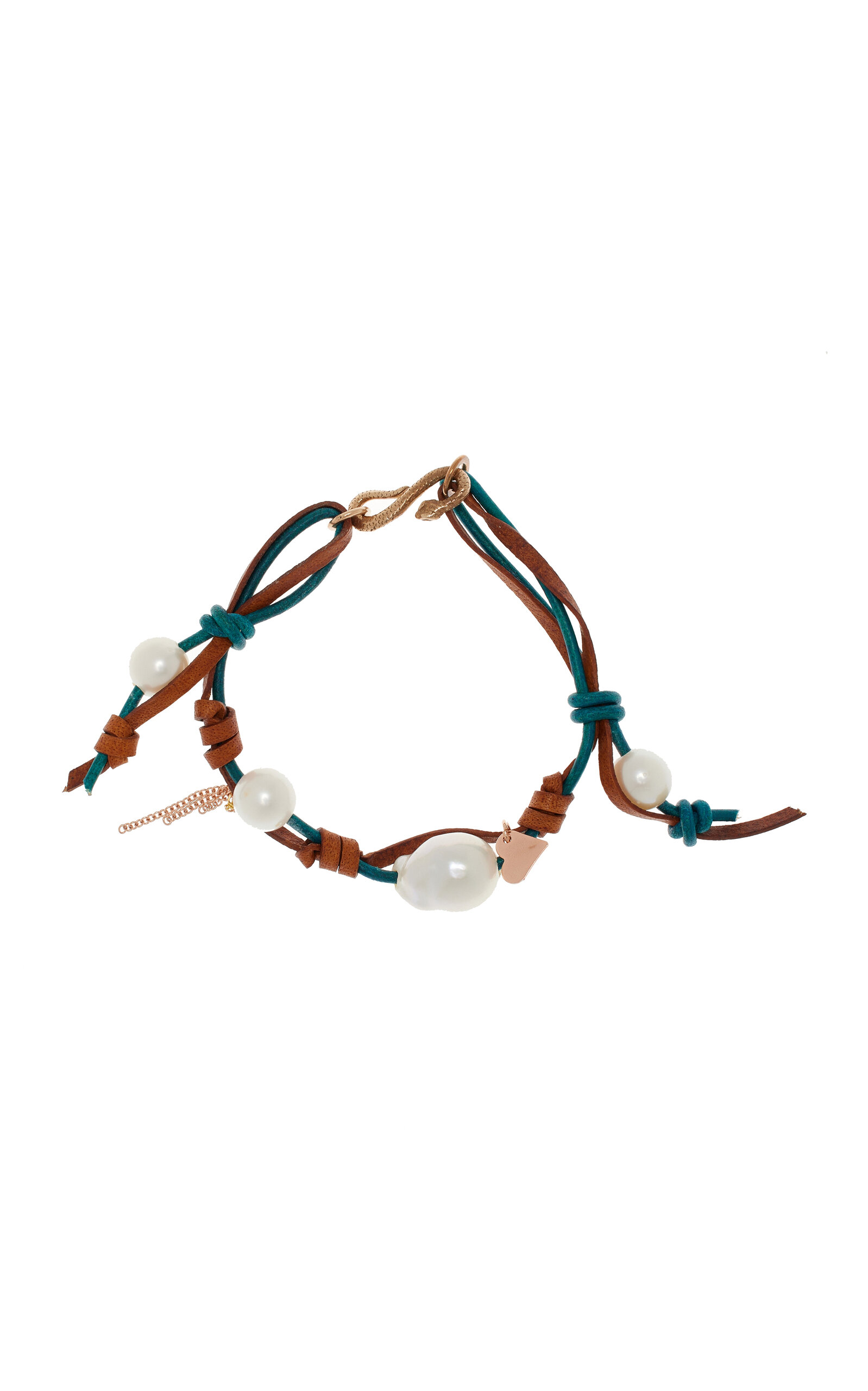 Shop Joie Digiovanni Knotted Leather 18k Yellow Gold Pearl Bracelet In Blue