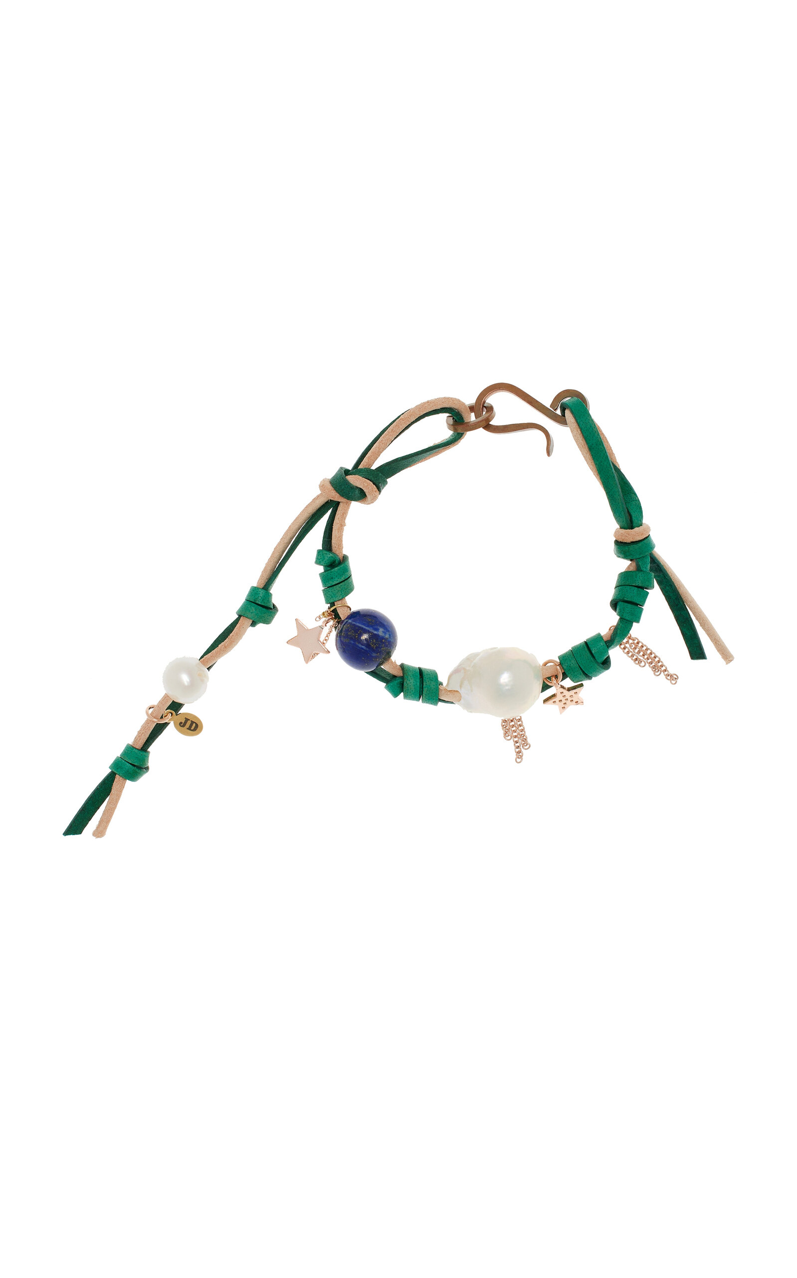 Shop Joie Digiovanni Forest Sky Knotted Leather 18k Rose Gold Pearl; Lapis Bracelet In Green
