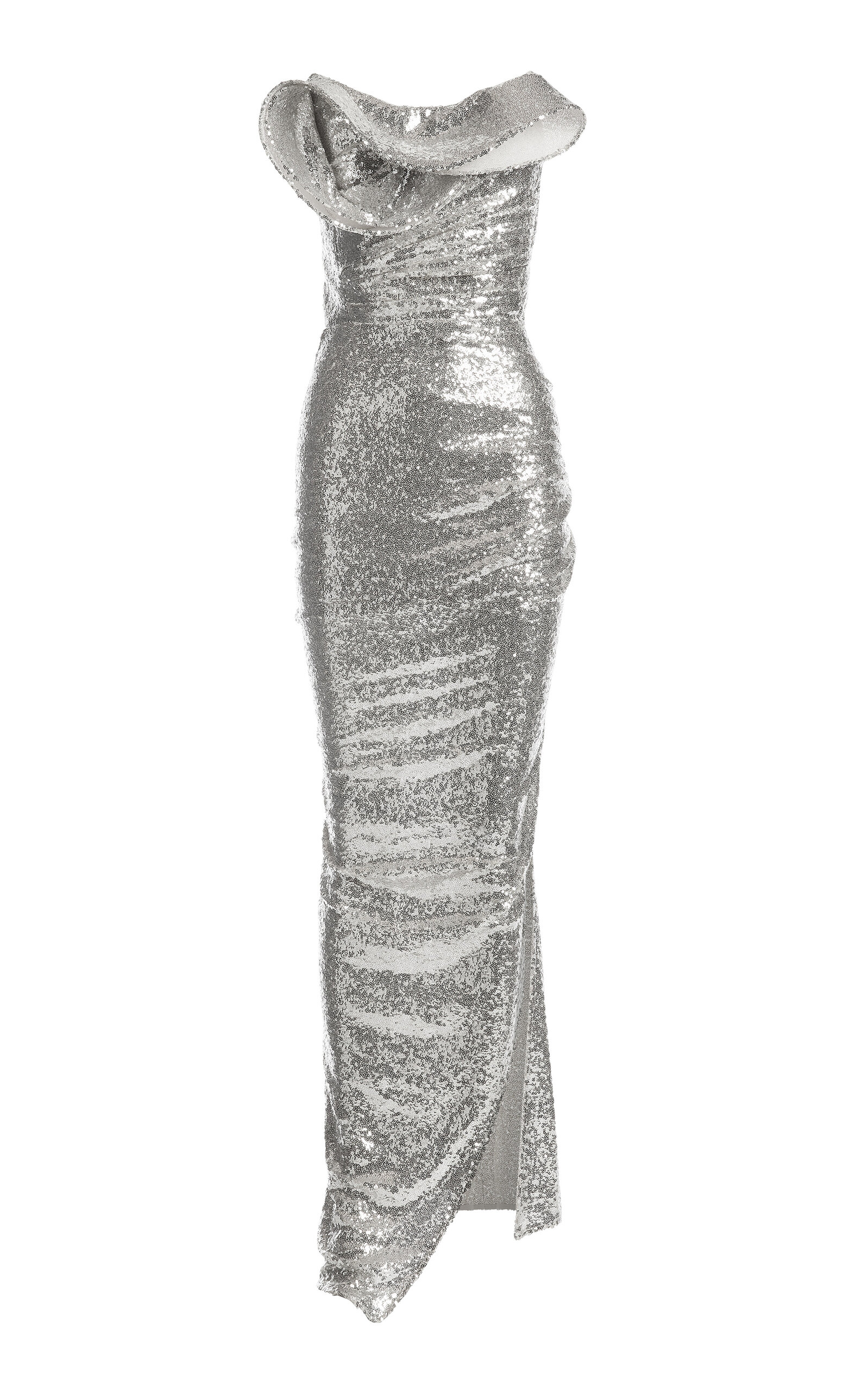 Maticevski Exhilarate Frilled Sequin Gown In Silver