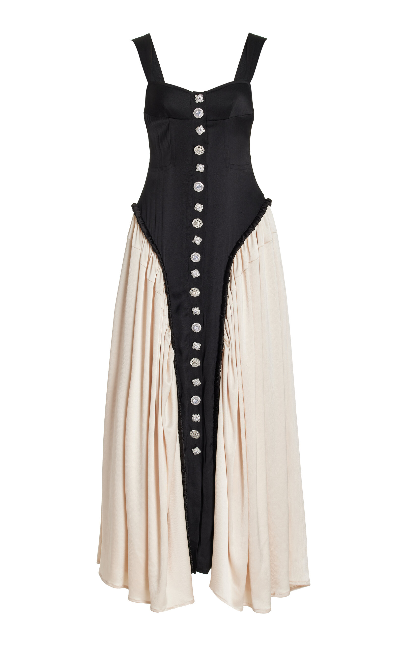 Shop Harbison Soft Storm Ii Embellished Silk Bustier Maxi Dress In Black,white