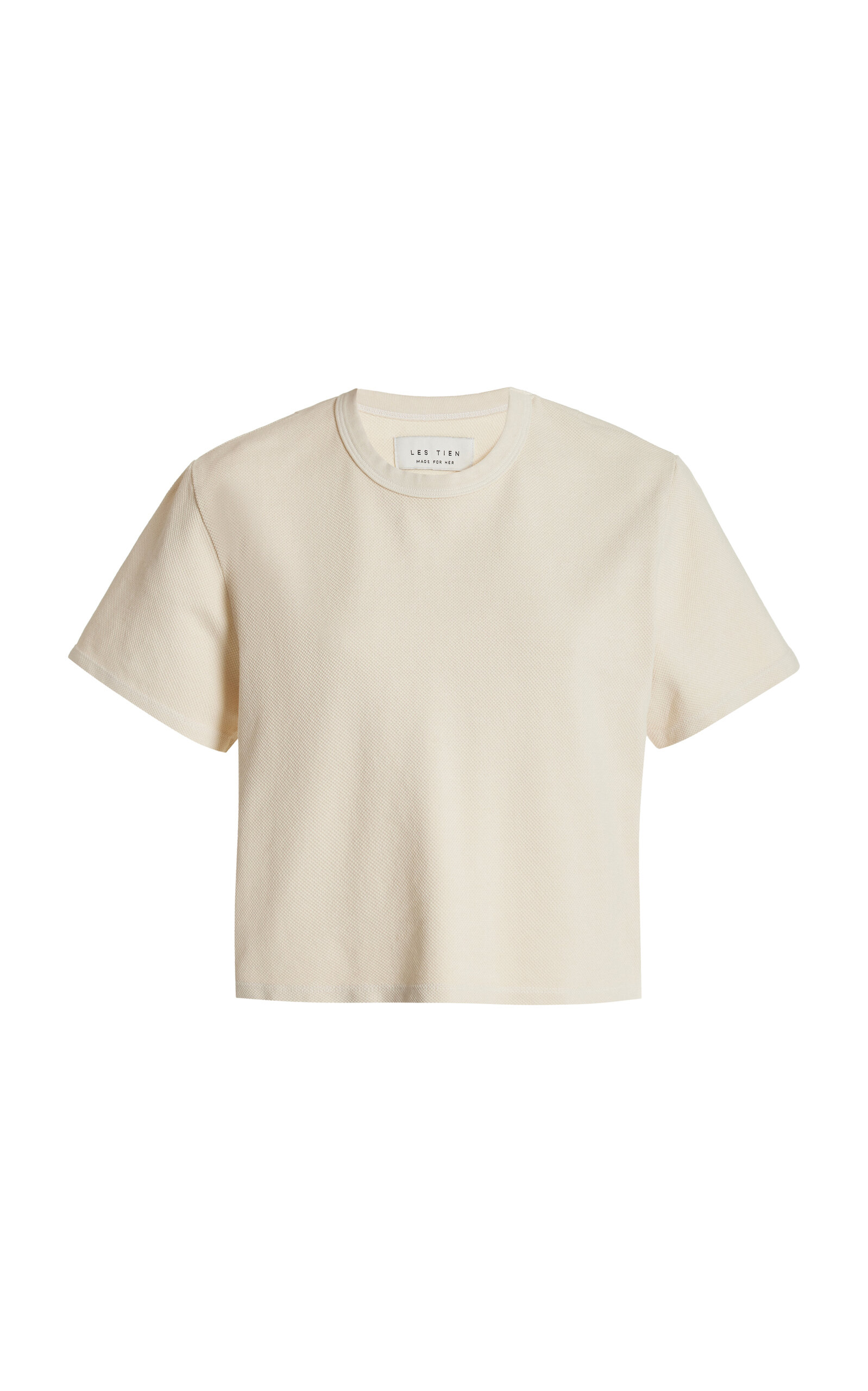 Shop Les Tien Daria Cropped Cotton T-shirt In Ivory
