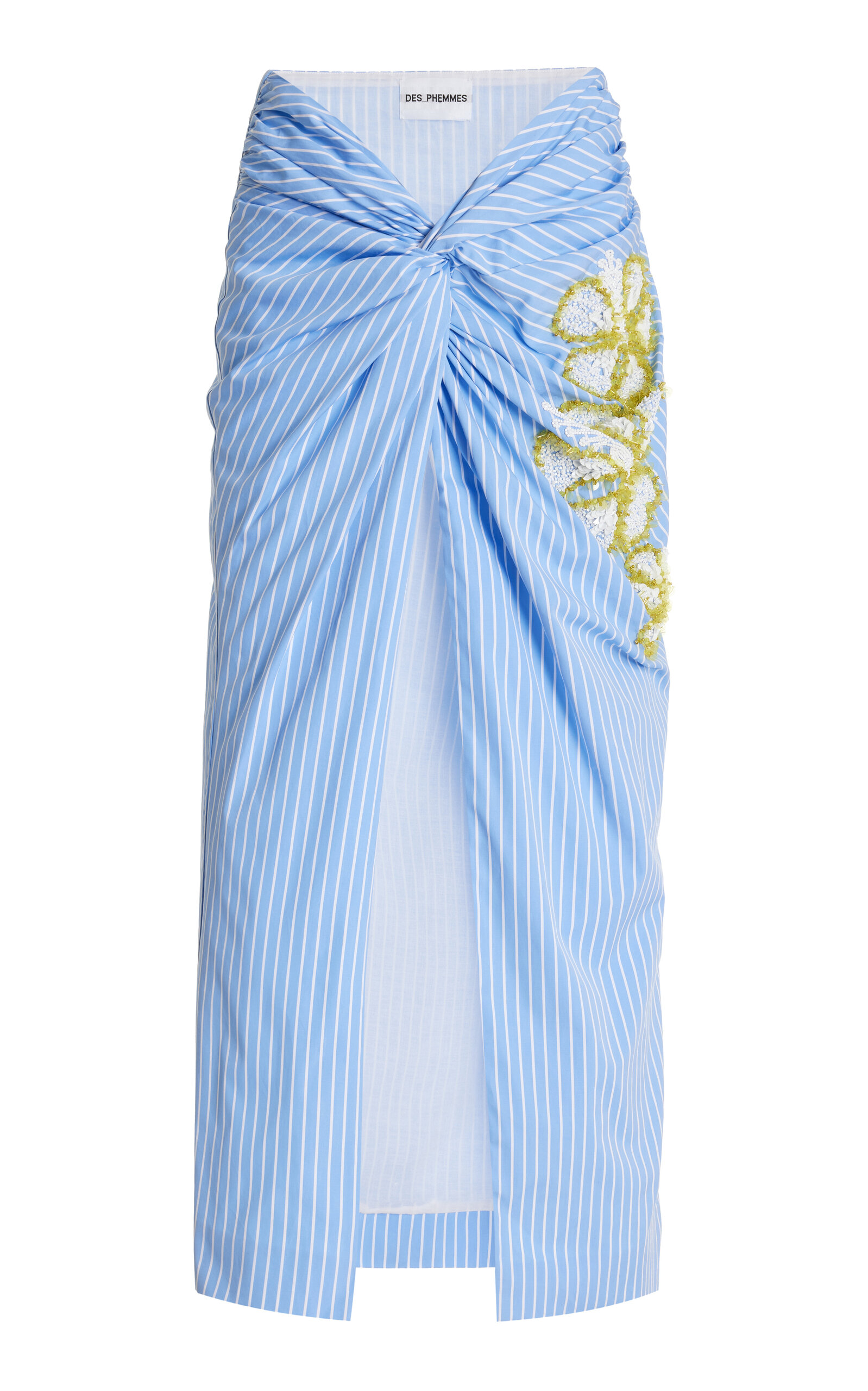 Shop Des_phemmes Exclusive Twisted Embellished Cotton Midi Skirt In Blue