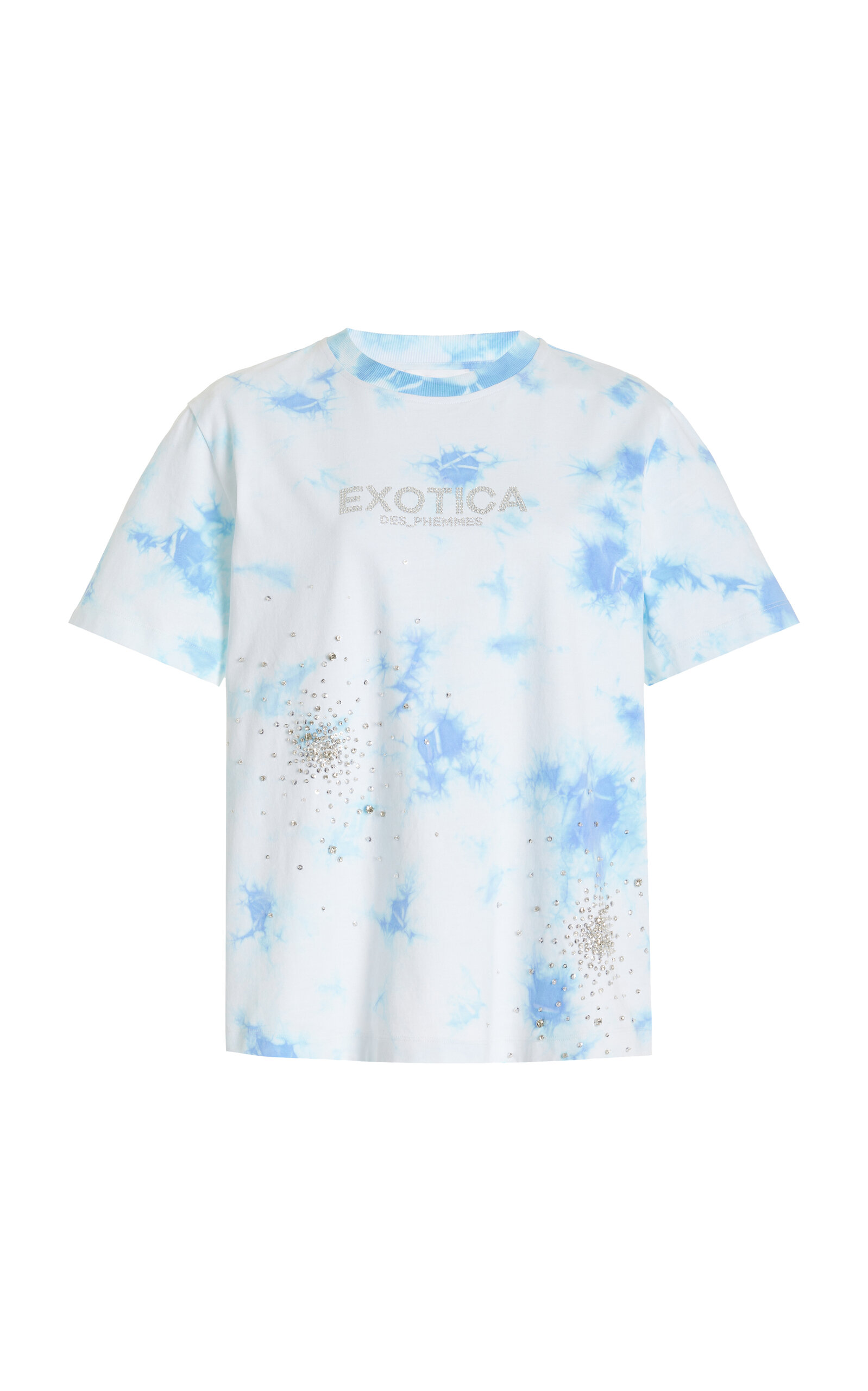 Shop Des_phemmes Exclusive Crystal-embellished Stretch-cotton T-shirt In Blue