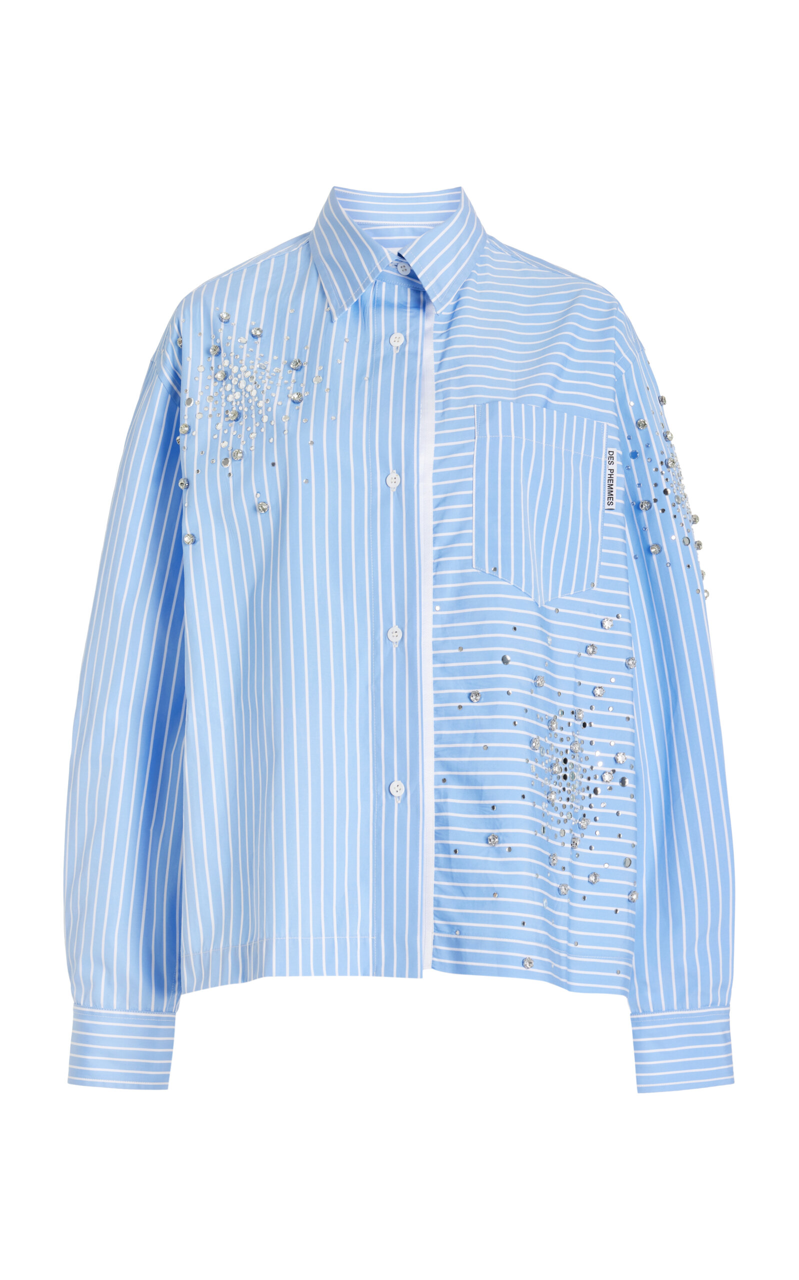 Shop Des_phemmes Exclusive Crystal-embellished Cotton Poplin Shirt In Blue