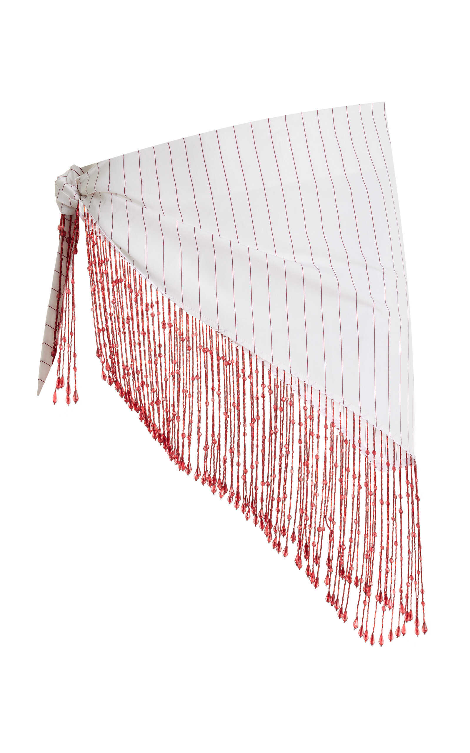 Shop Des_phemmes Exclusive Beaded Fringe Cotton Mini Wrap Skirt In Burgundy