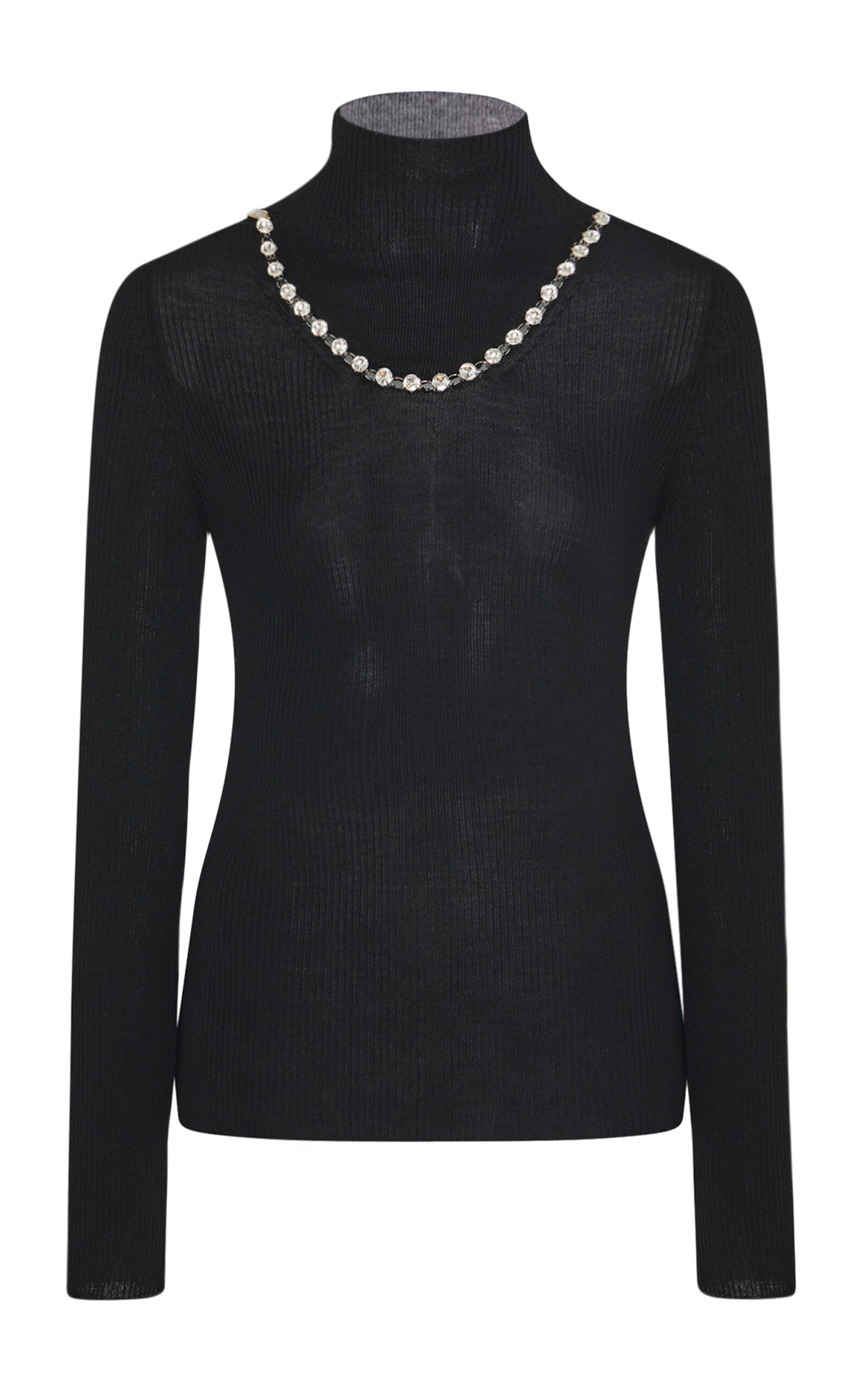 Shop Rosetta Getty Crystal-trimmed Wool-cashmere Turtleneck Sweater In Black
