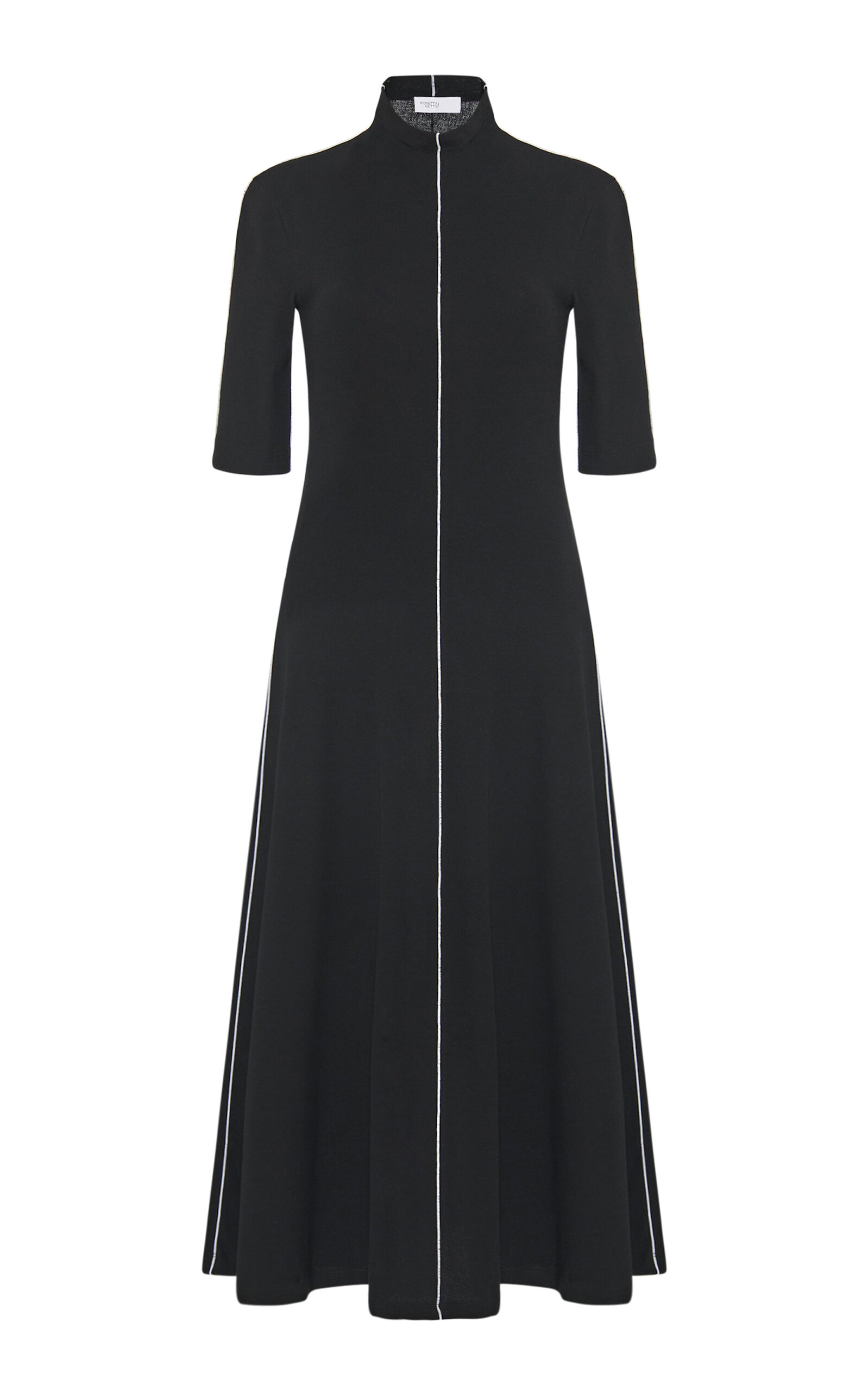 Shop Rosetta Getty Contrast-stitch Mock-neck Cotton Dress In Black