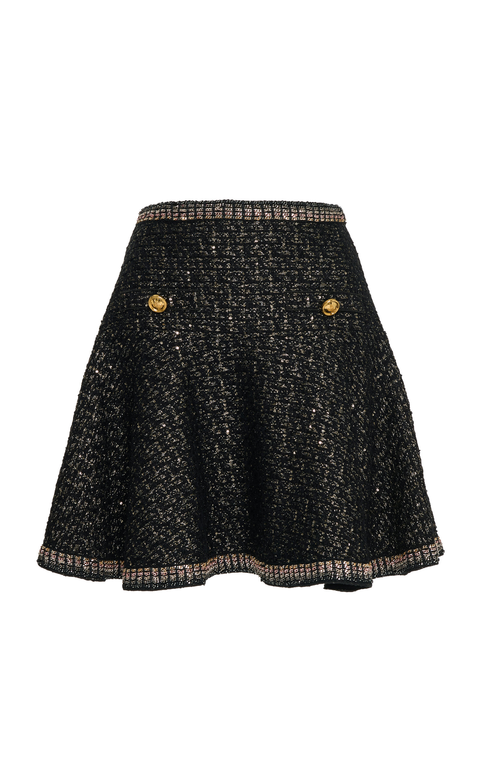 Giambattista Valli A-line Boucle Mini Skirt With Metallic Trim In Black