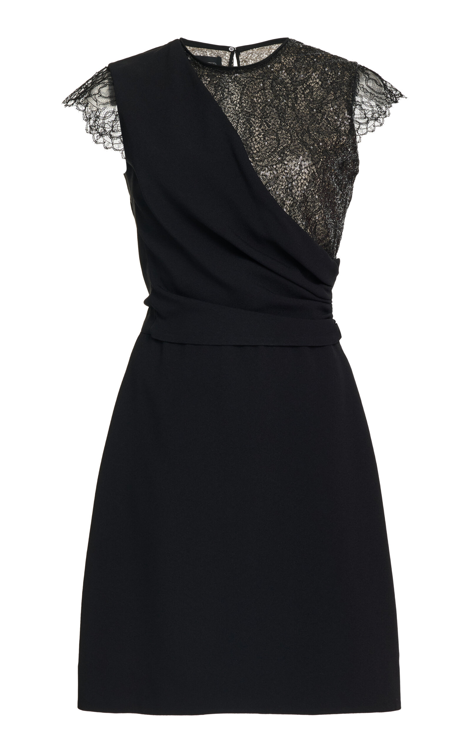 Giambattista Valli Sequined Lace And Sable Crepe Mini Dress In Black