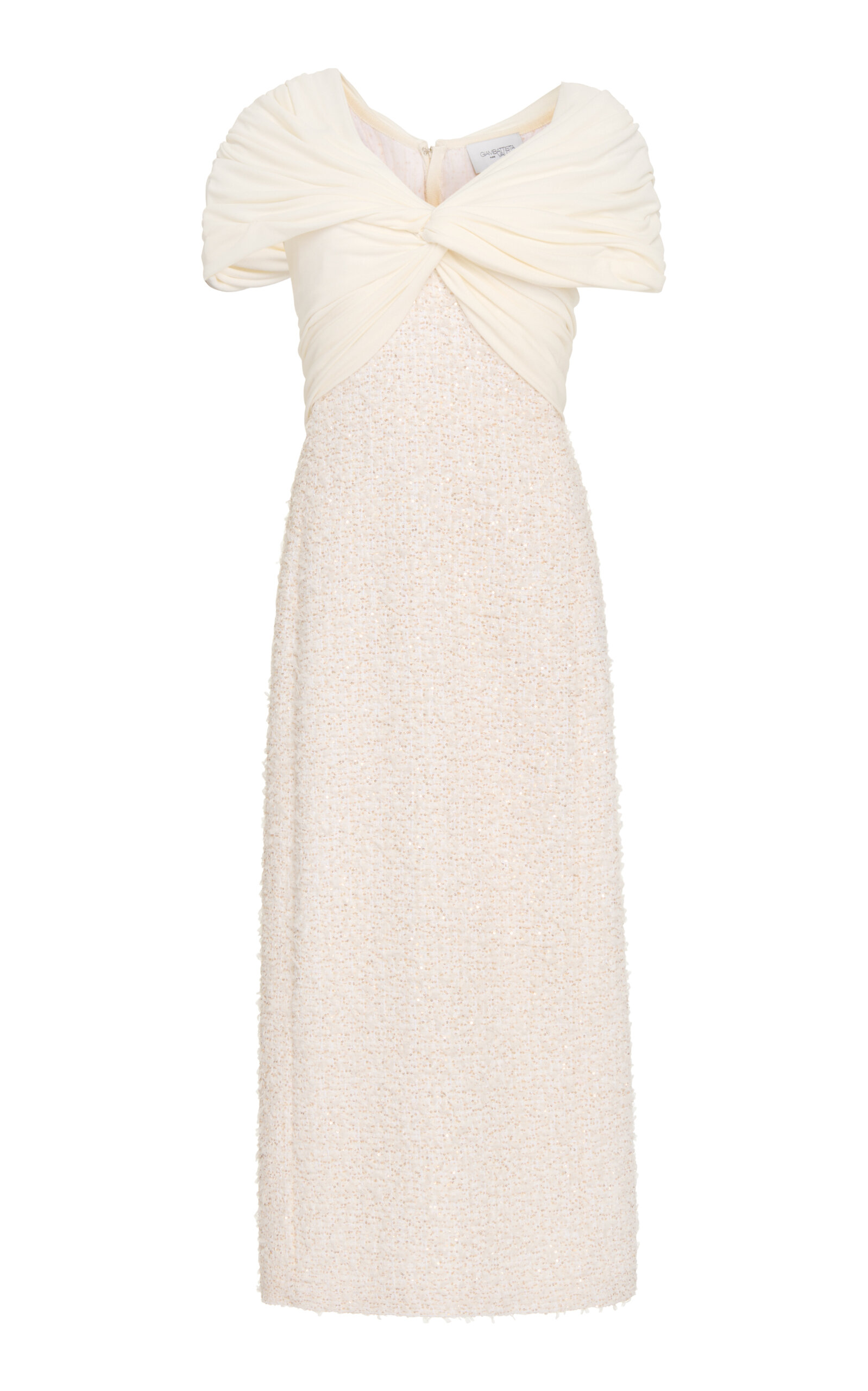 Giambattista Valli Off-The-Shoulder Sequin-Bouclé Tweed Midi Dress - Ivory