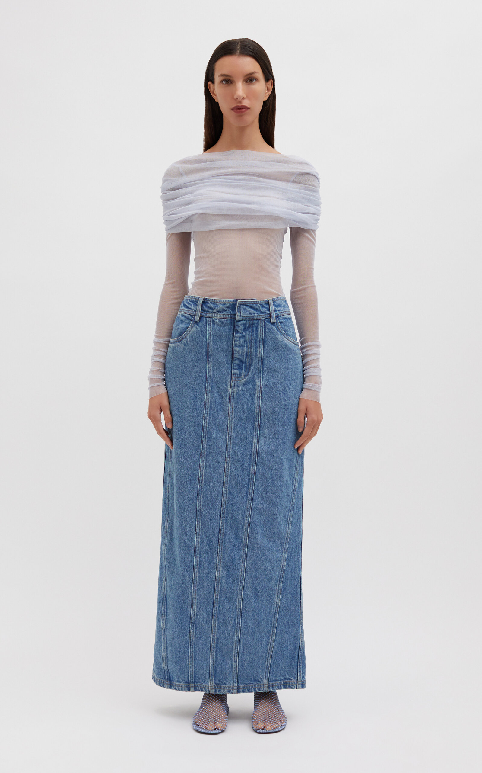 CHRISTOPHER ESBER VEILED RUCHED SILK TOP