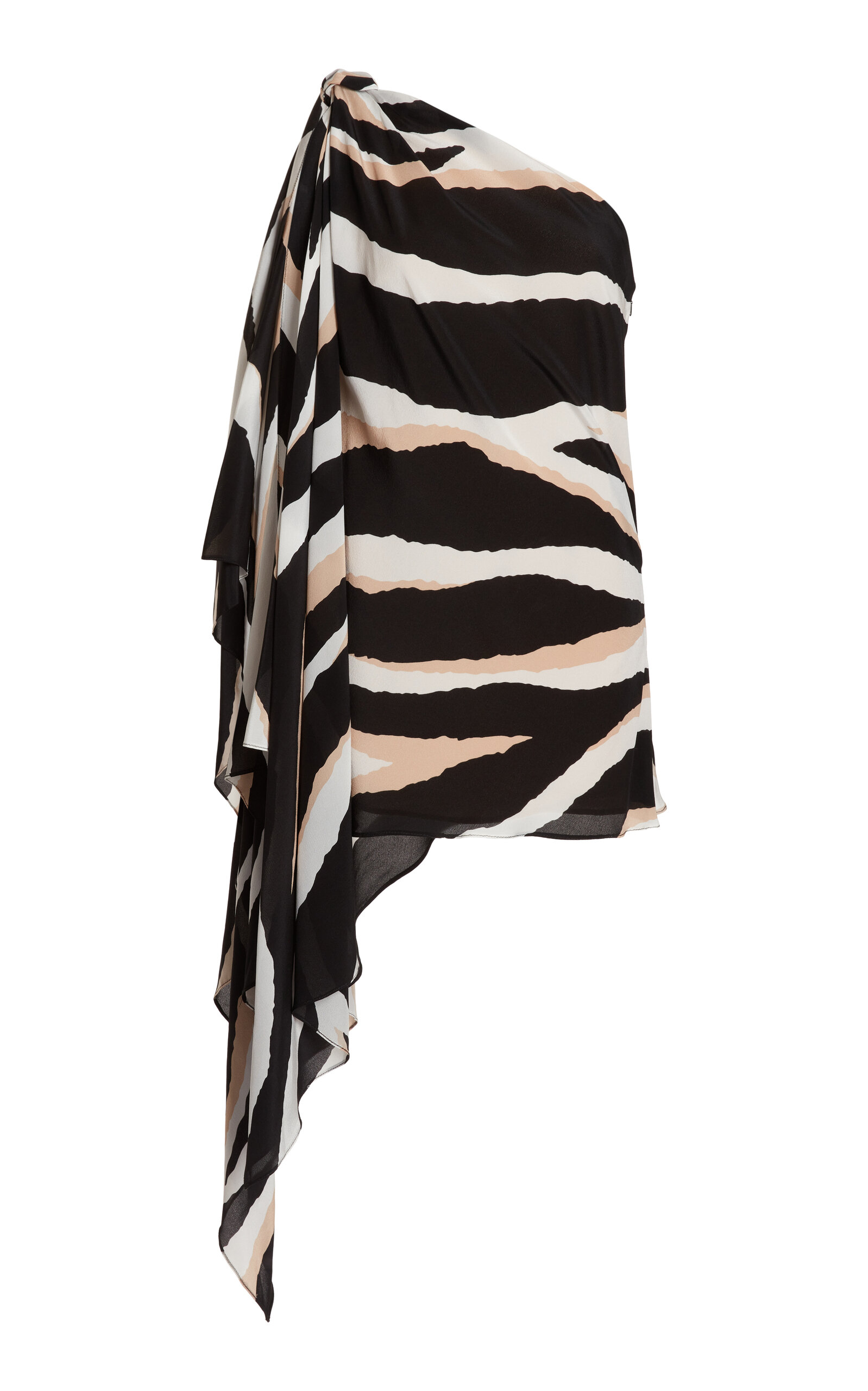 Elie Saab Zebra-print One-shoulder Cape Maxi Top In Black,white