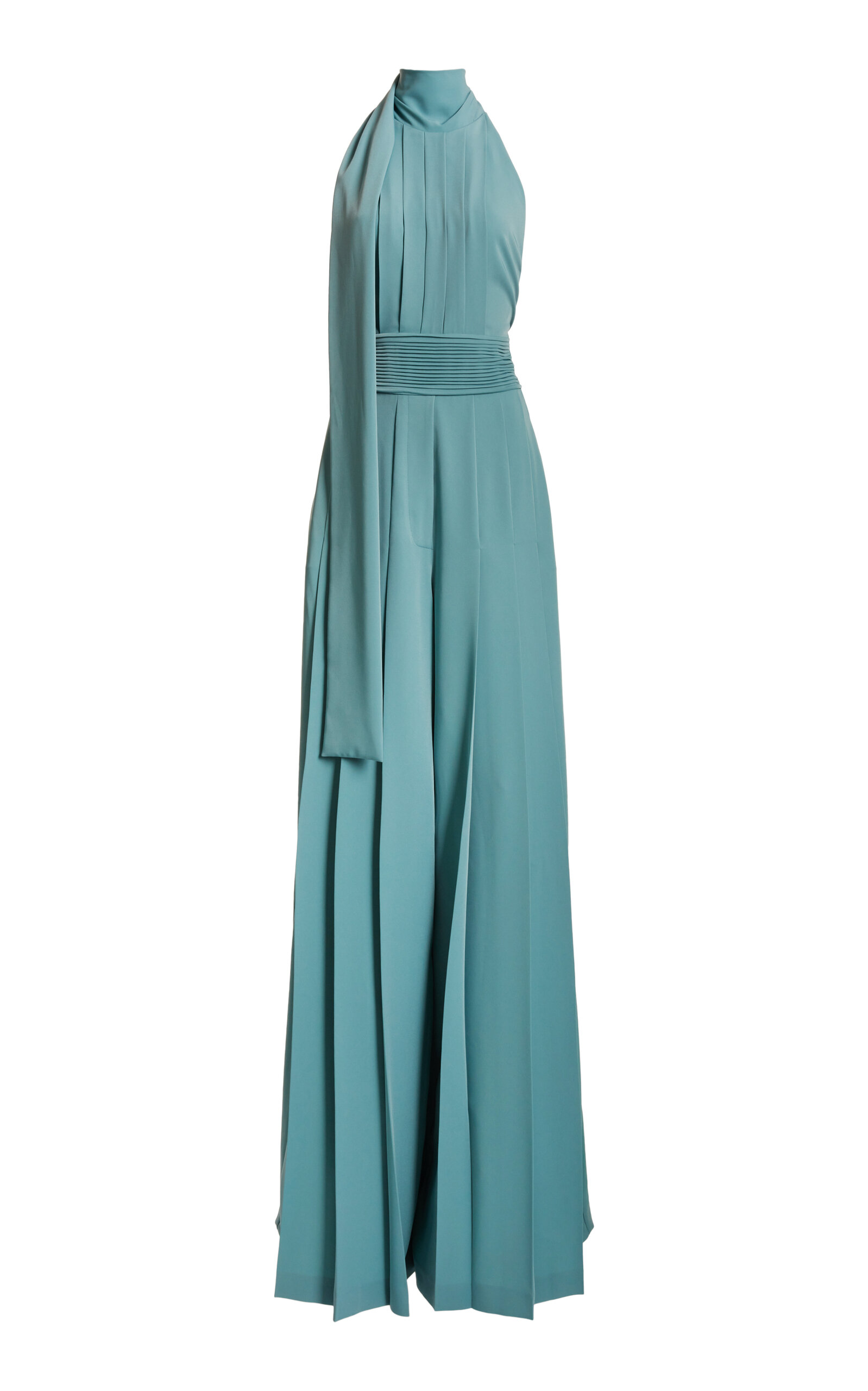 Elie Saab High-neck Pleated Wide Leg Jumpsuit In Blue