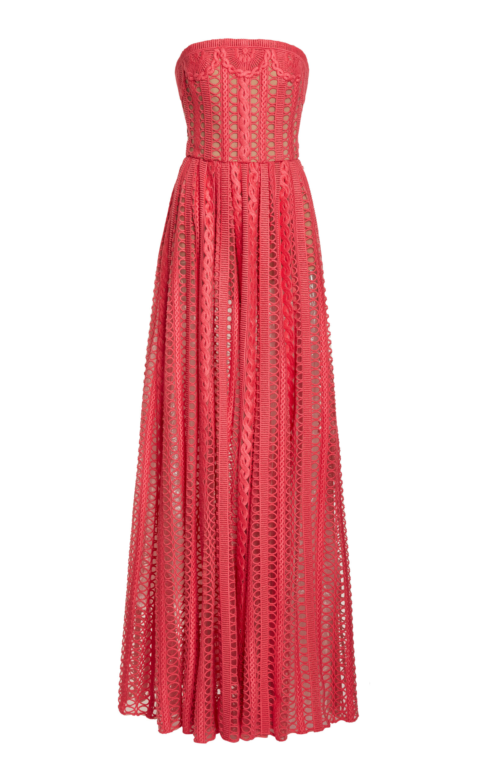 Elie Saab Strapless Embroidered Drop Waist Maxi Dress In Pink