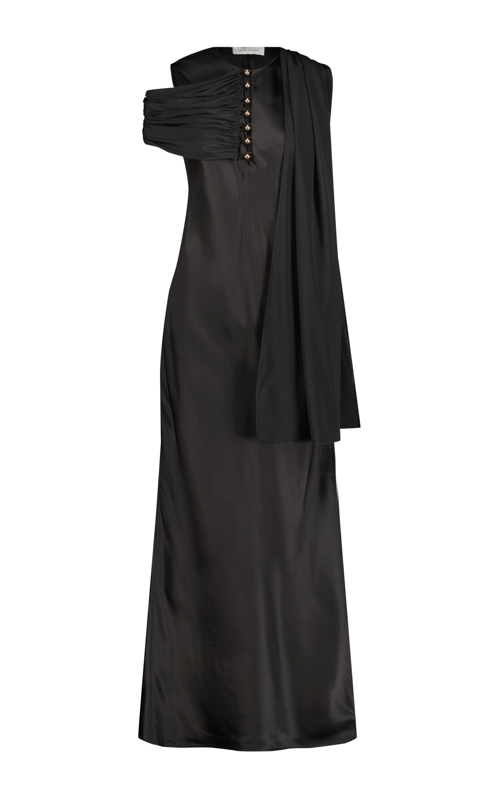 Shawl-Detailed Satin Maxi Dress