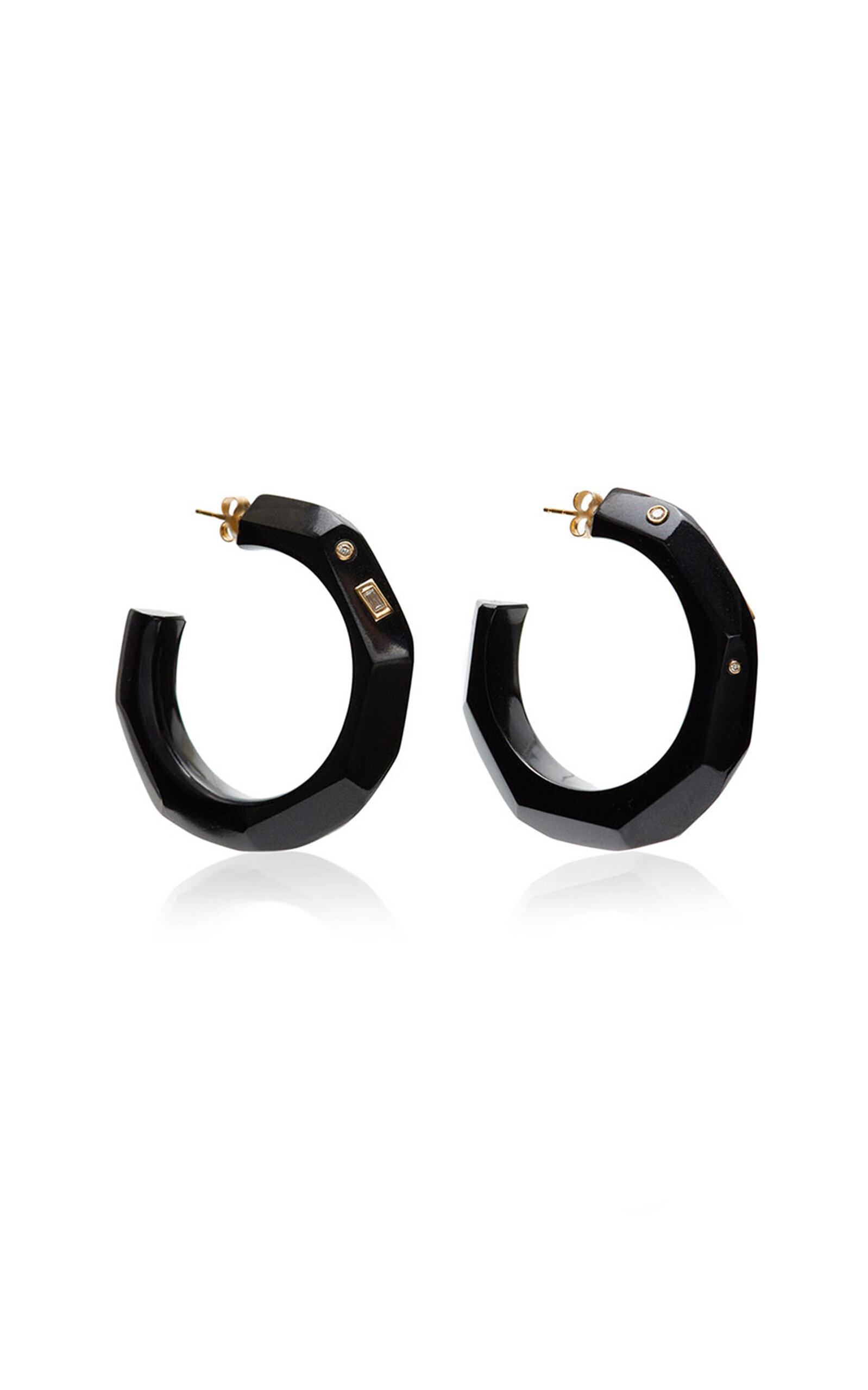 XL Black Madam 14K Yellow Gold Onyx; Diamond Hoop Earrings